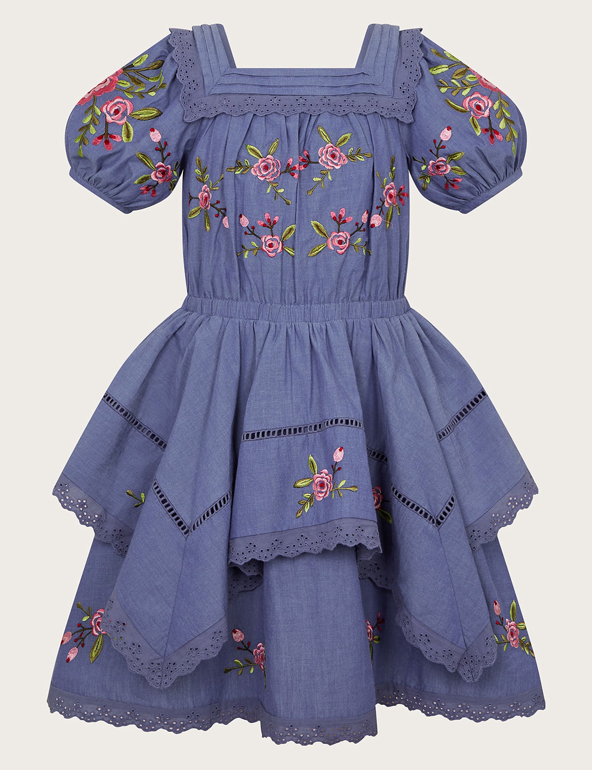 Pure Cotton Flower Embroidered Dress (3-13 Yrs) | Monsoon | M&S