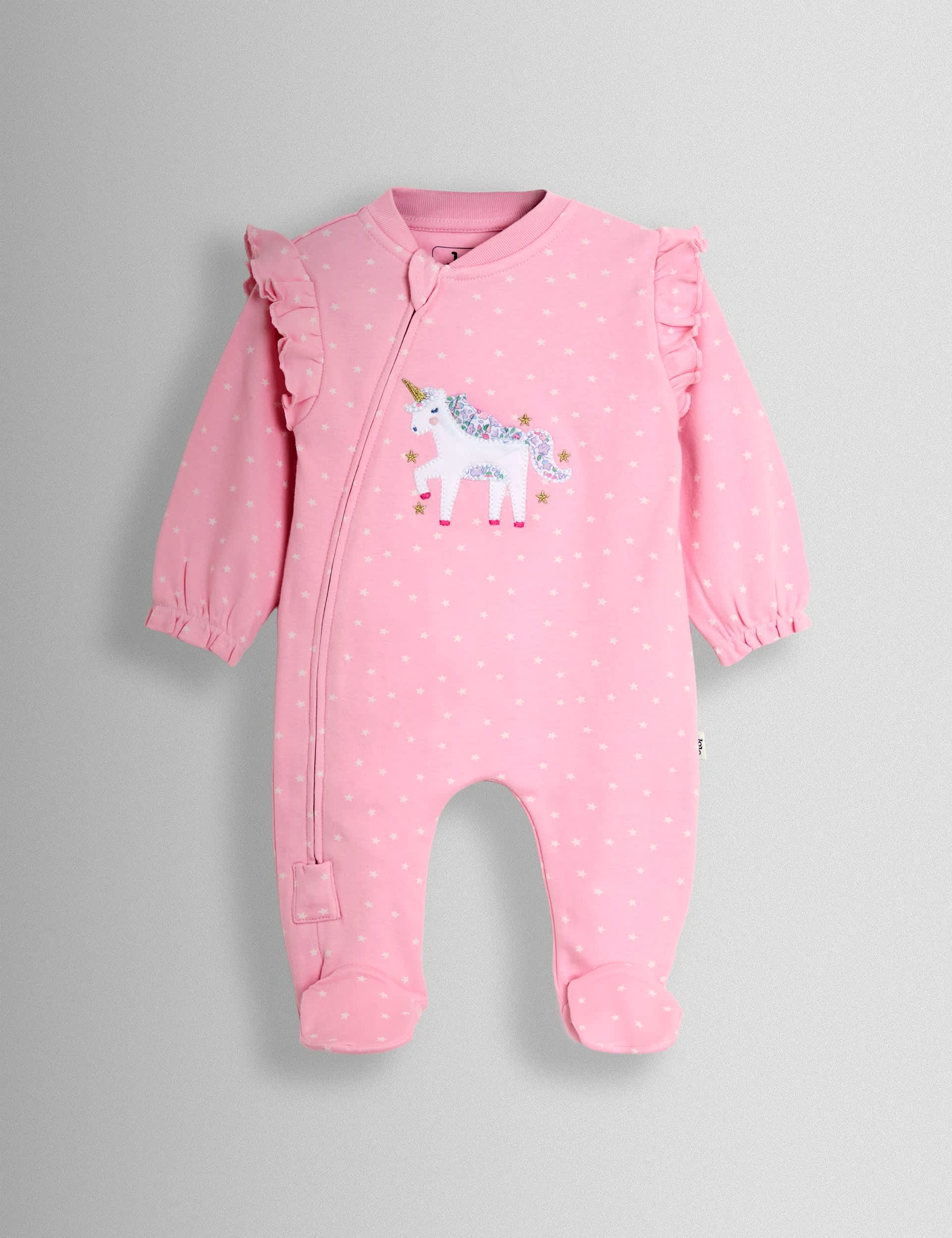 Pure Cotton Frill Unicorn Sleepsuit (0-18 Mths)