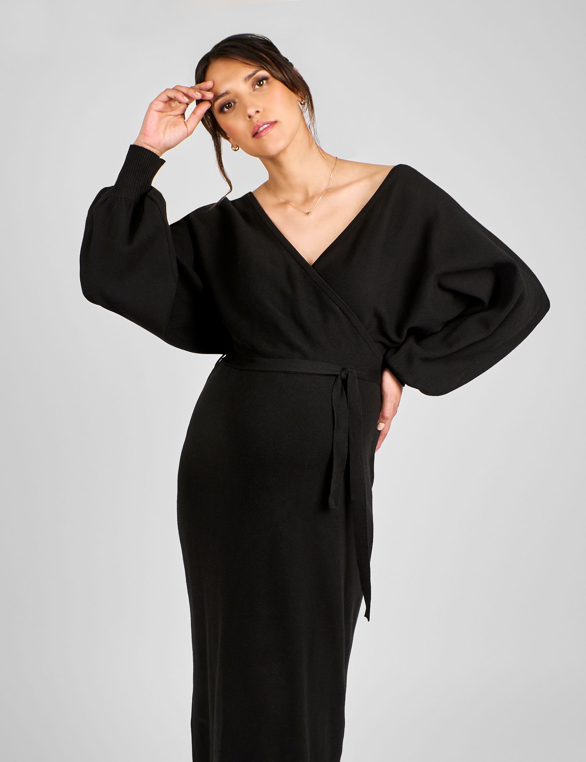 Maternity Knitted V Neck Midi Jumper Dress
