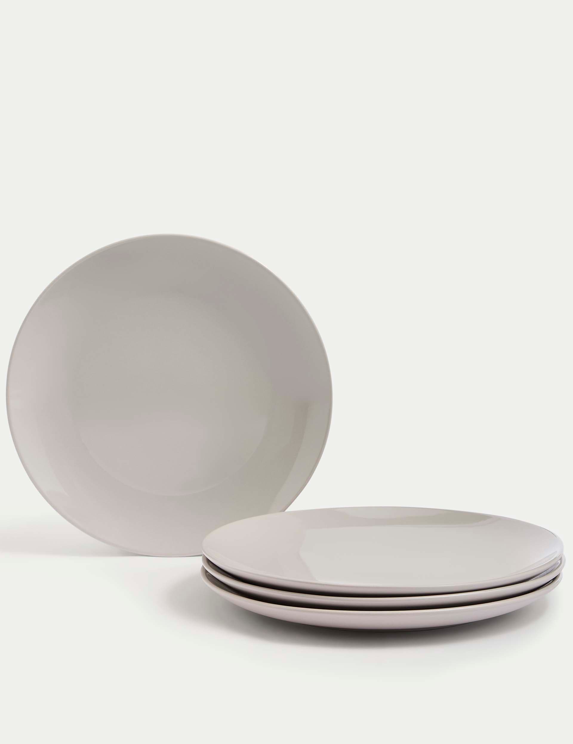 M&S Set of 4 Stoneware Dinner Plates / Pasta Bowls (Natural / Sage)