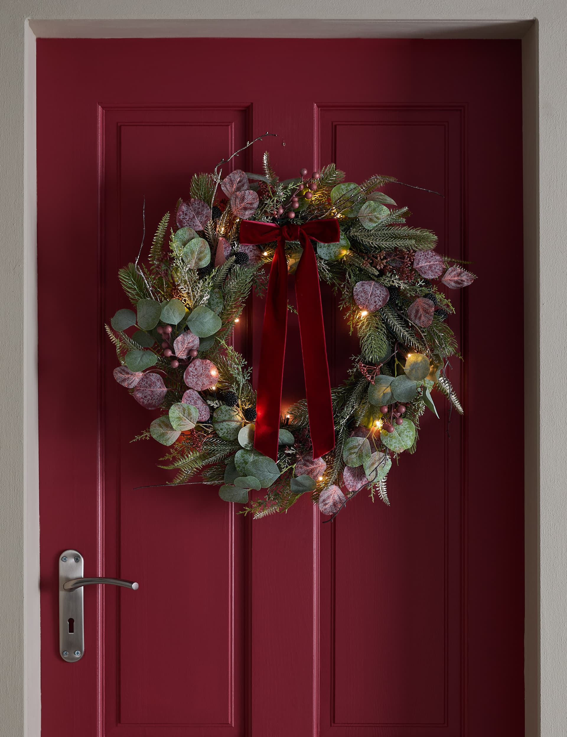 Pre-Lit Frosted Fruit Bow Wreath