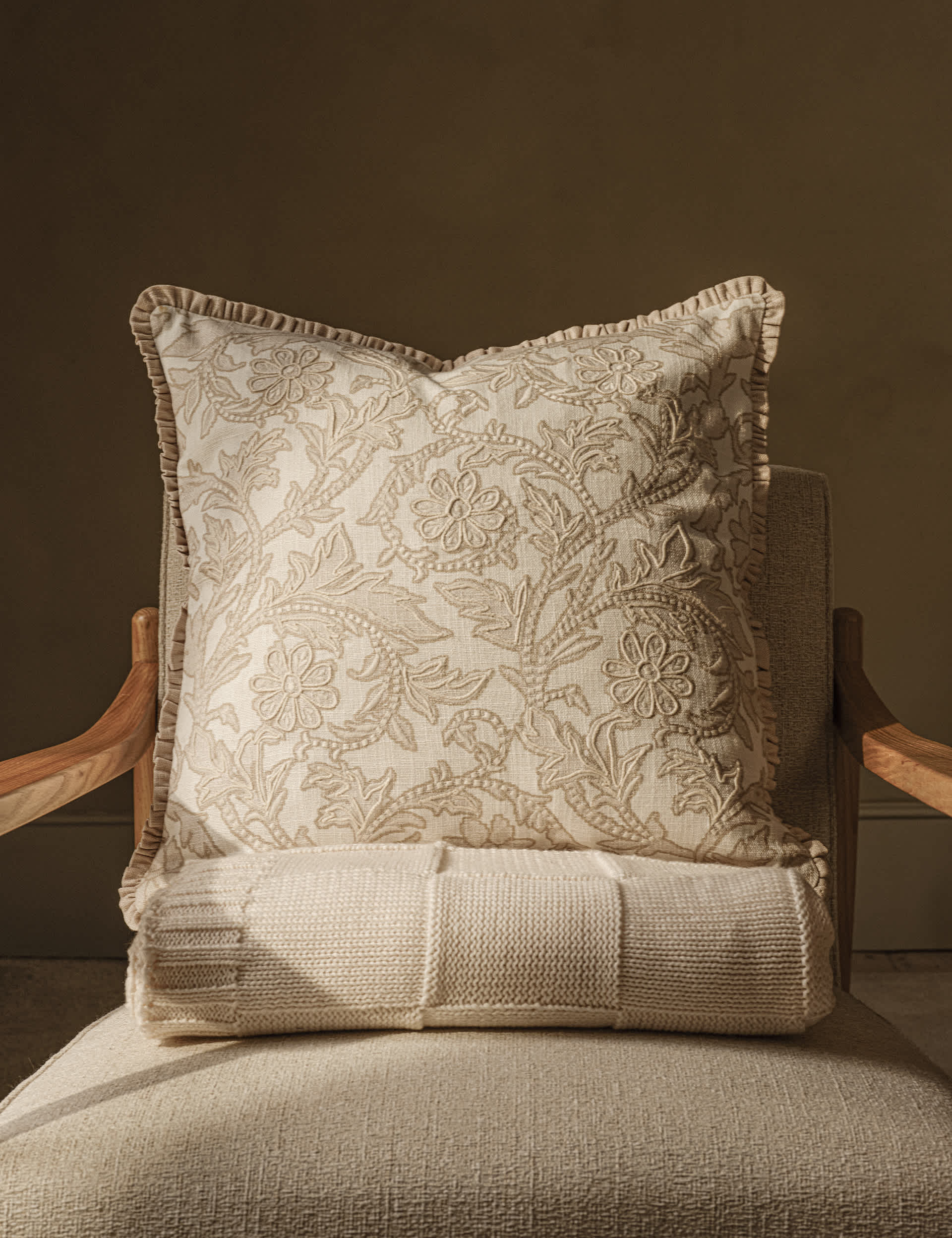 Pure Cotton Floral Embroidered Cushion