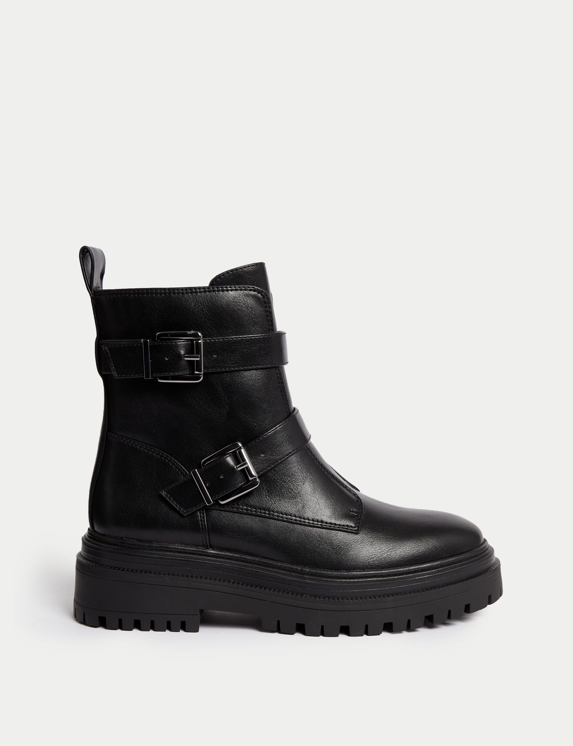Chunky Buckle Flatform Ankle Boots M S Collection M S