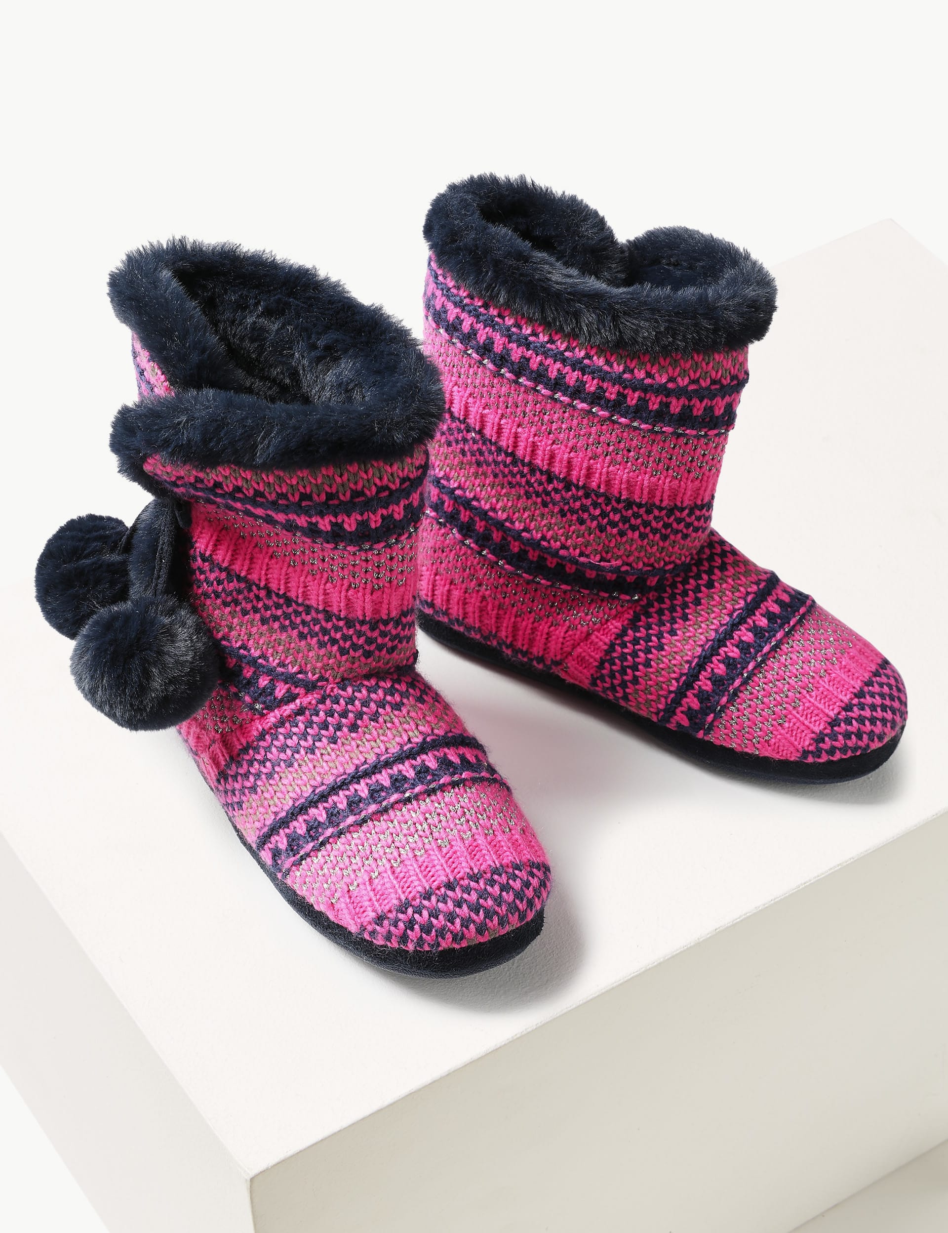 Fairisle Slipper Boots with Memory Foam M S Collection M S