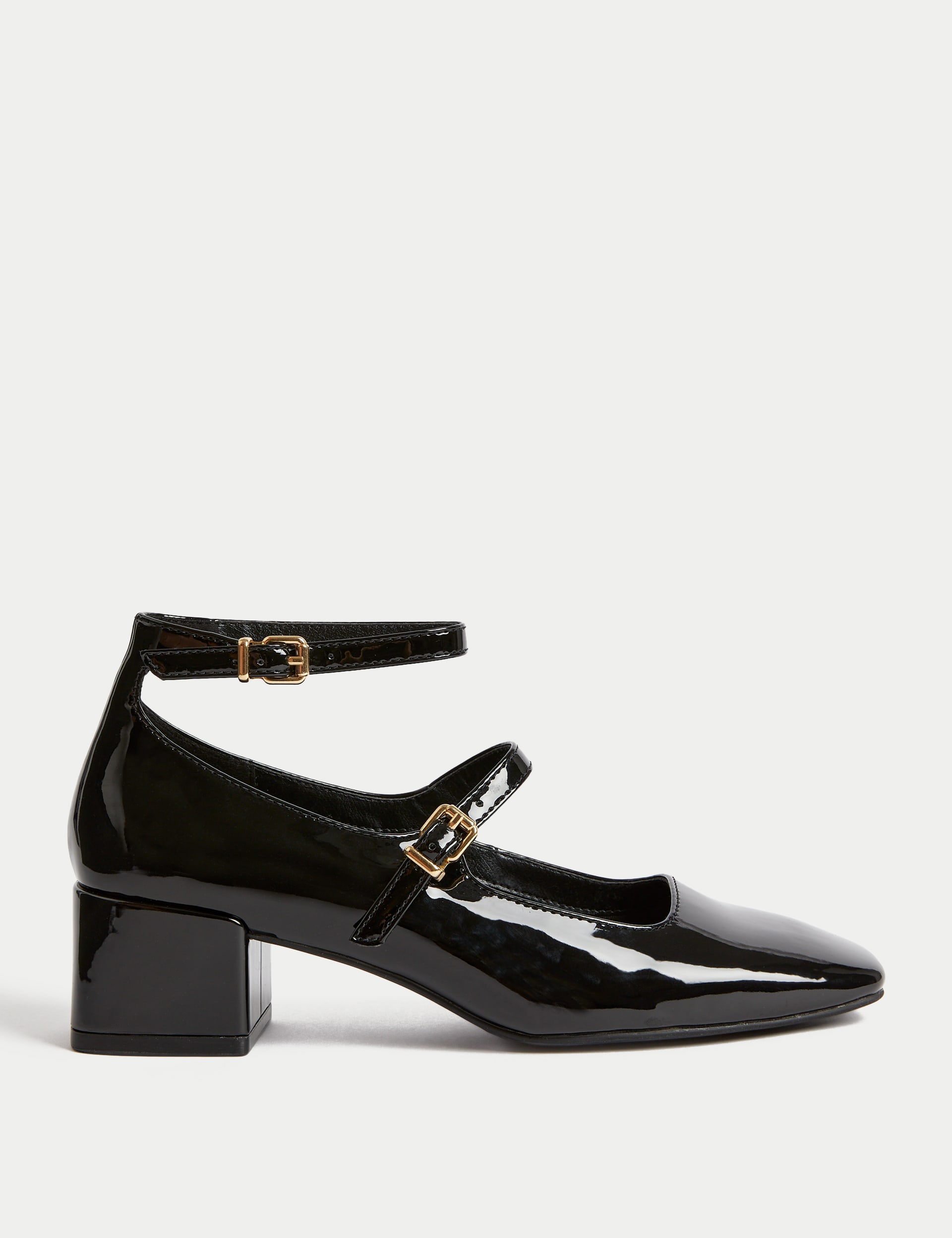 Patent Strappy Block Heel Court Shoes M S Collection M S