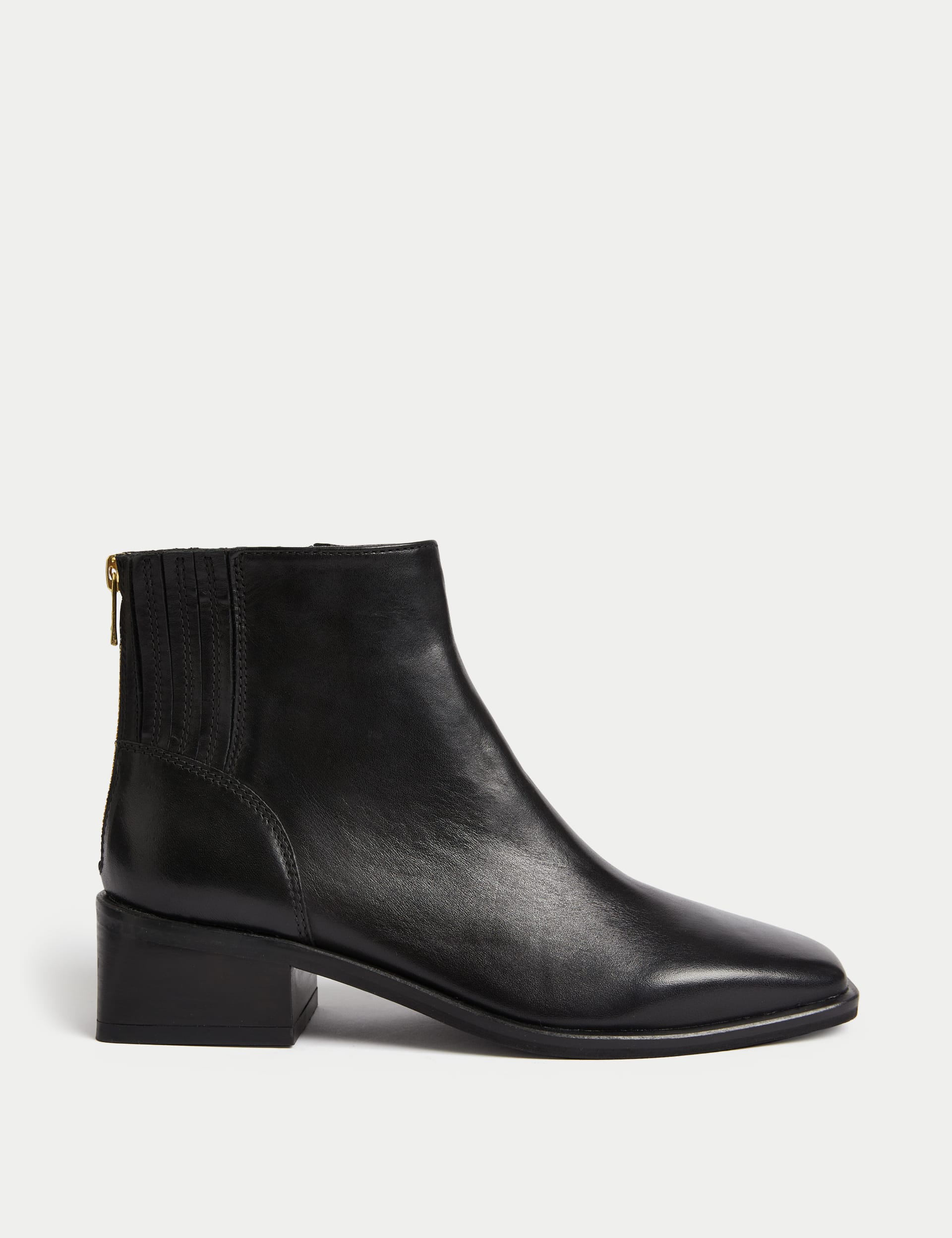 Black leather chunky heel booties hotsell