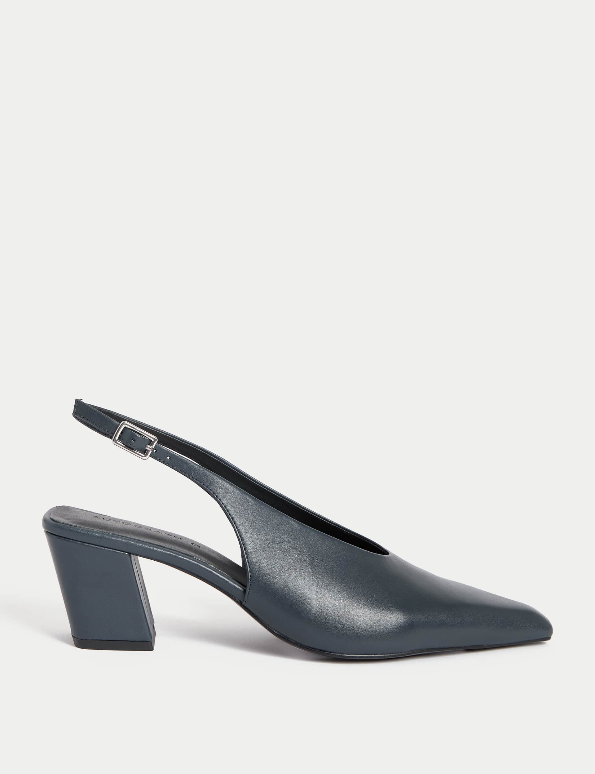 Leather Slingback Chisel Toe Court Shoes