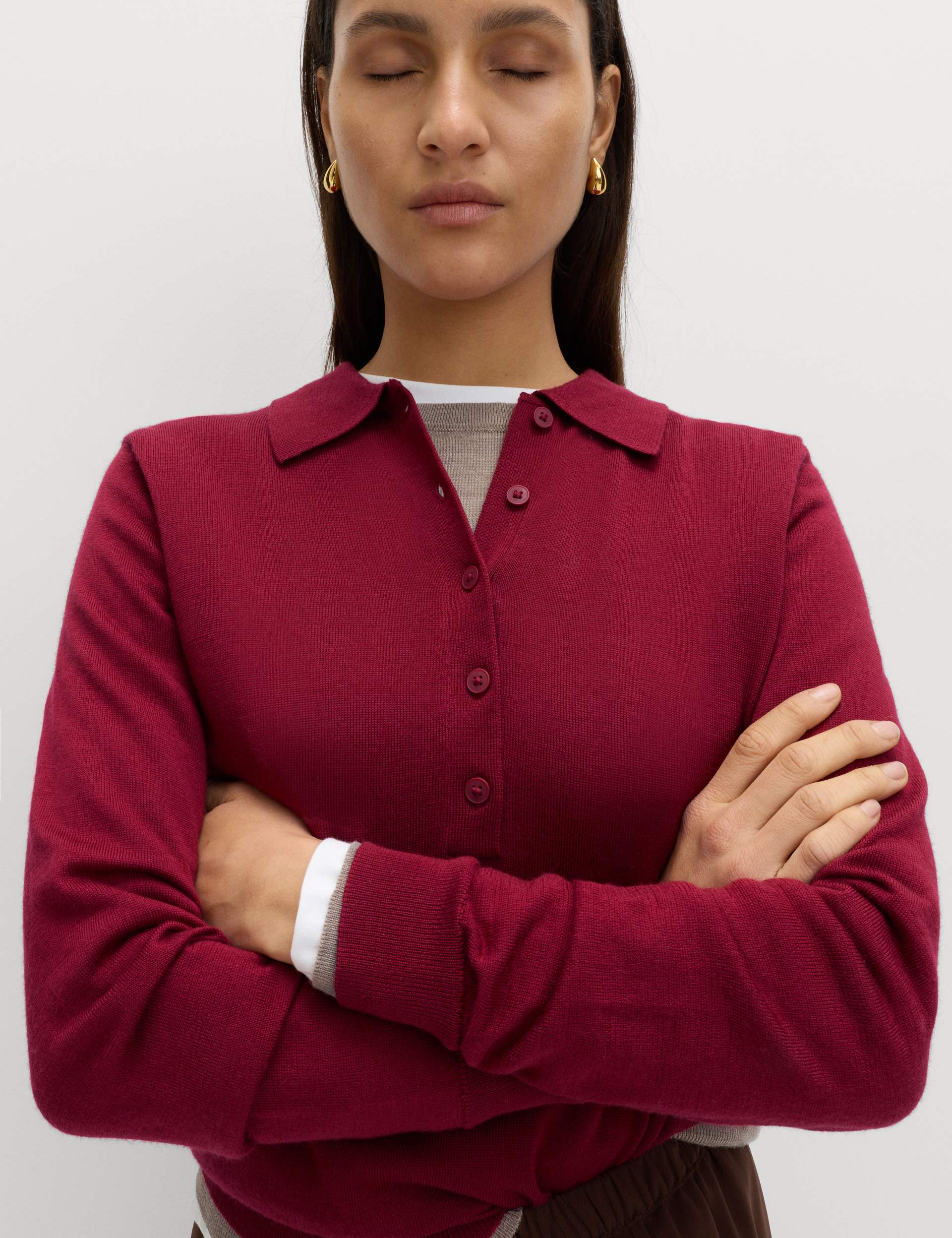 Pure Merino Wool Collared Button Front Jumper