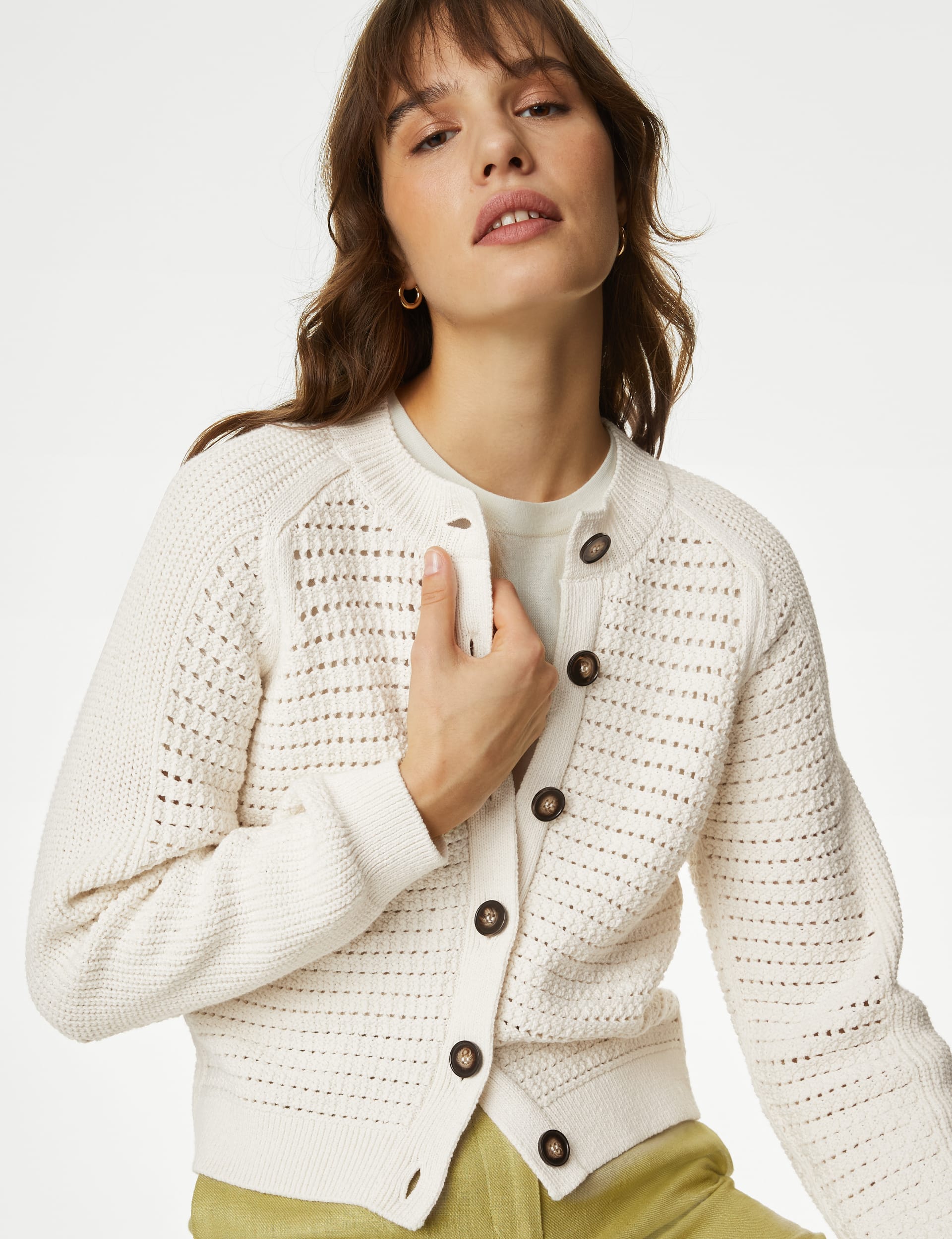 Cotton Rich Textured Crew Neck Cardigan | M&S Collection | M&S