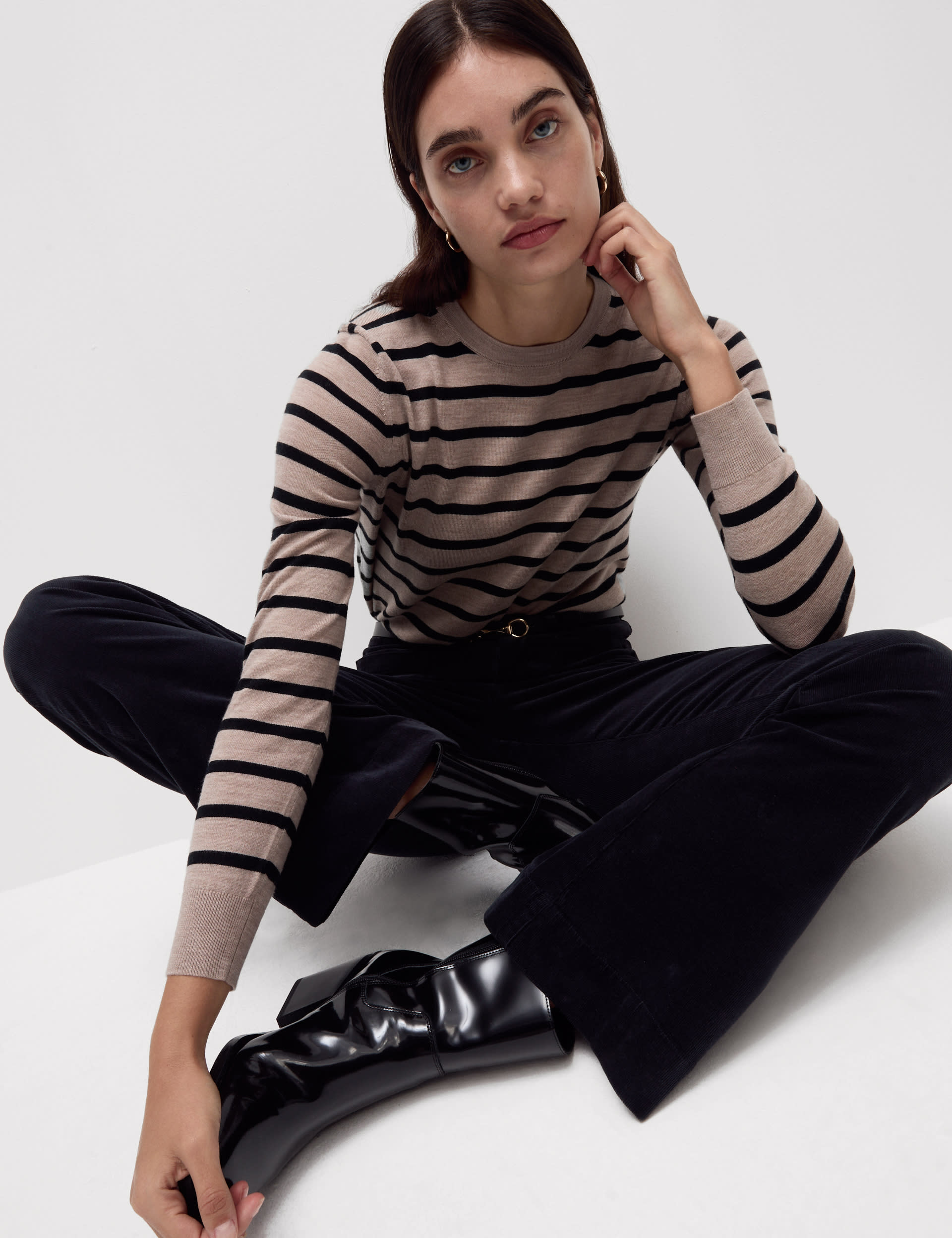 Marina Striped 100% Merino Jumper White