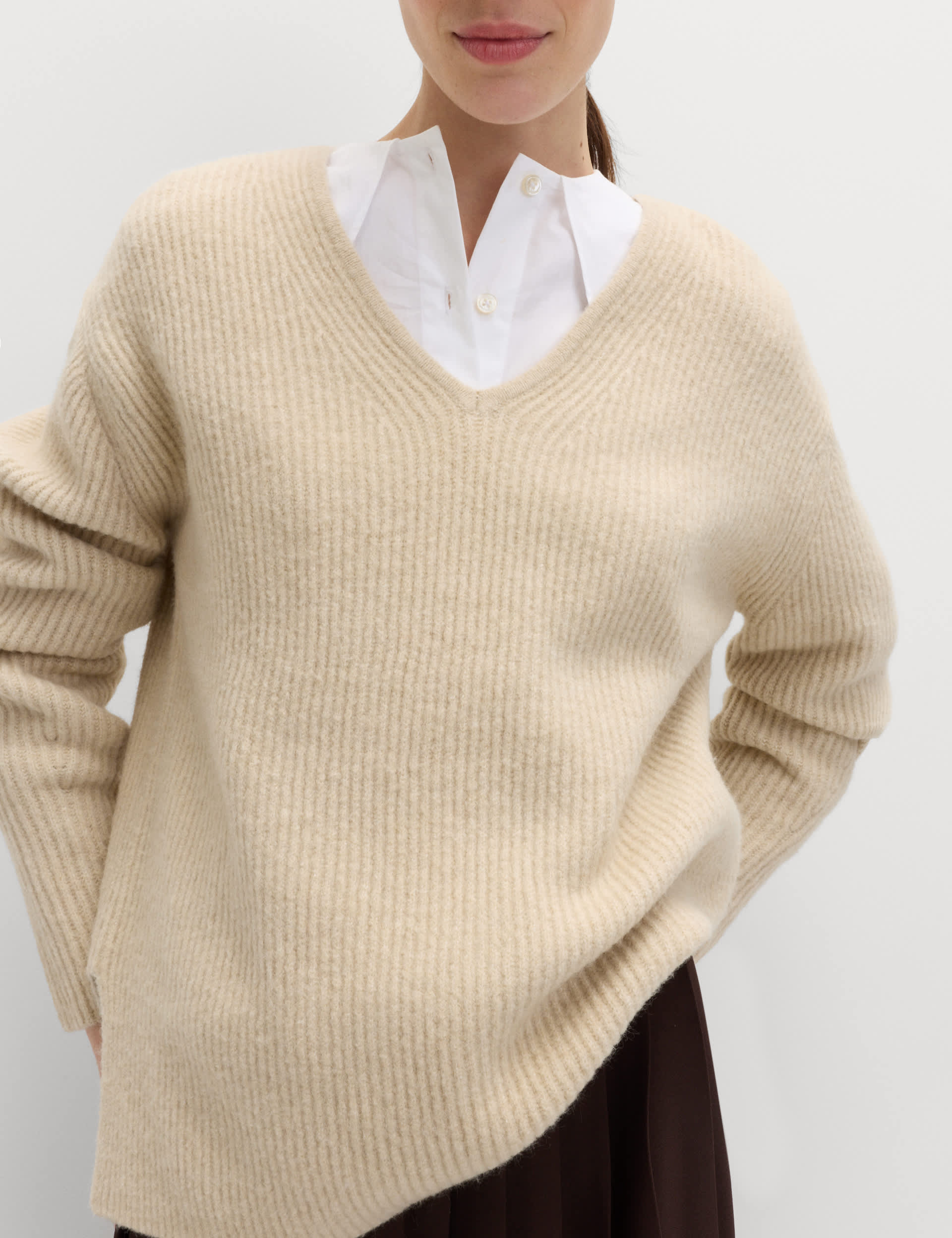 V-Neck Ribbed Jumper With Wool