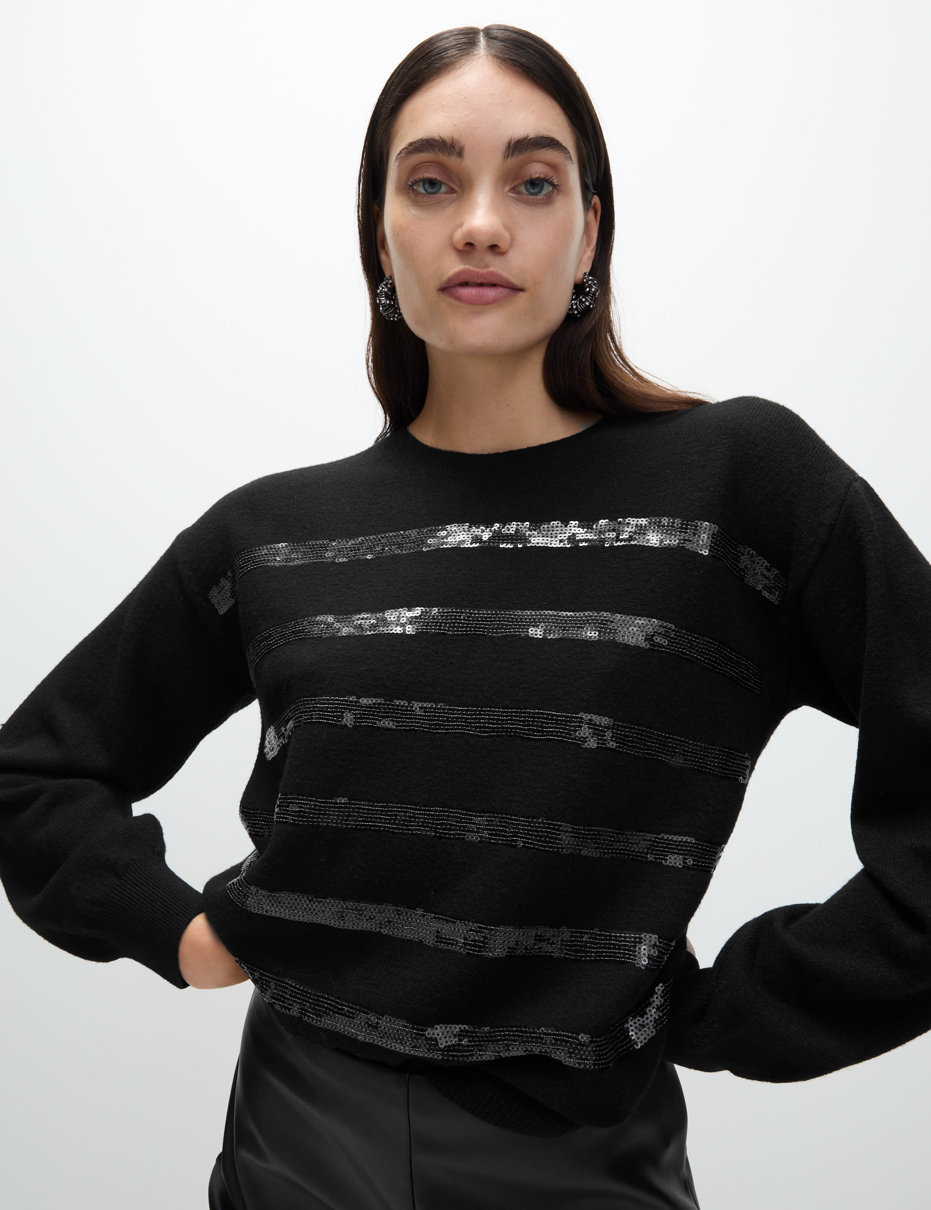 Sequin Stripe Crew Neck Jumper M S Collection M S