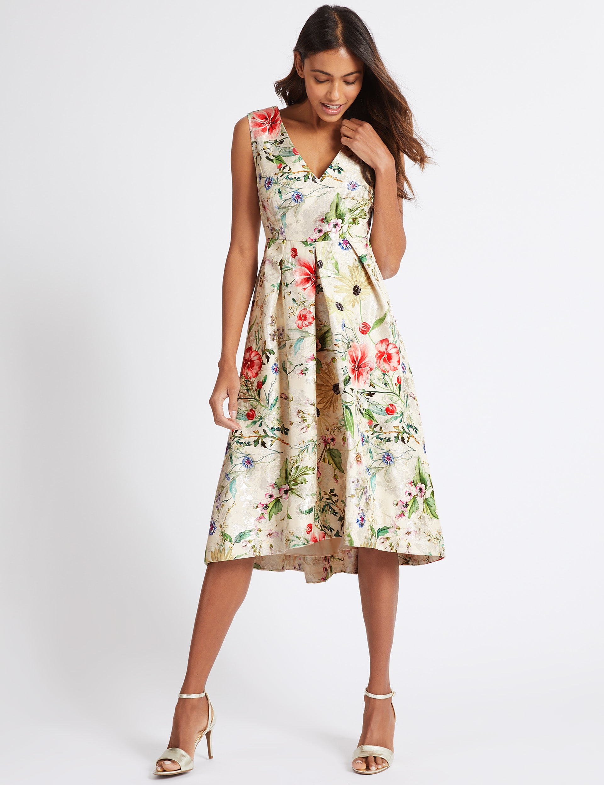 Floral Print Jacquard Prom Dress M S Collection M S