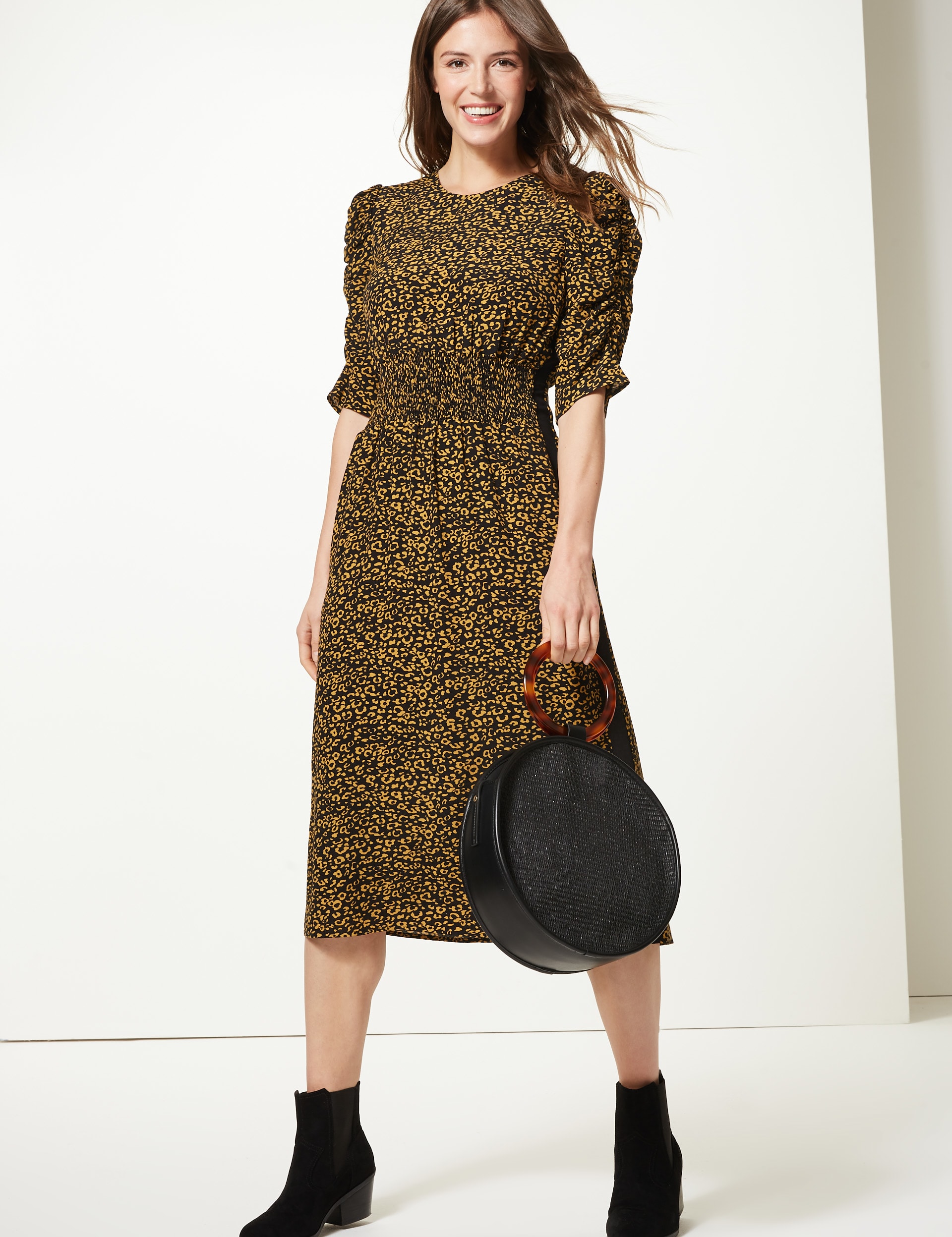 Animal Print Waisted Midi Dress M S Collection M S