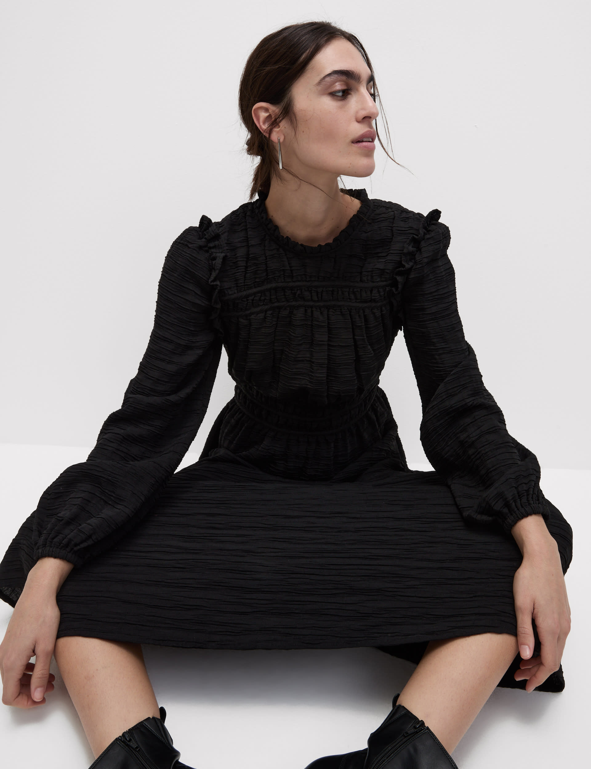 Textured Frill Detail Midi Waisted Dress M S Collection M S