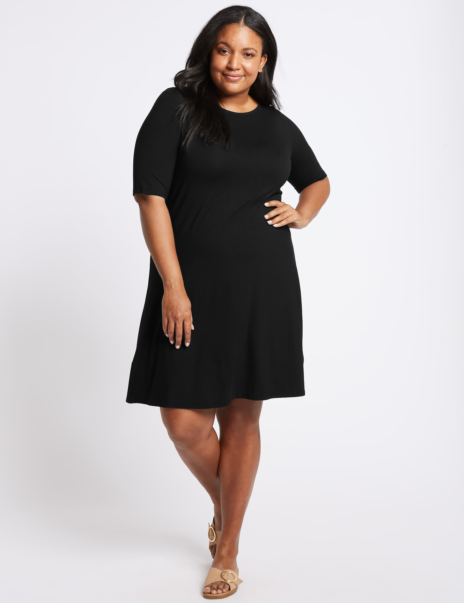 Short sleeve swing dress plus size sales