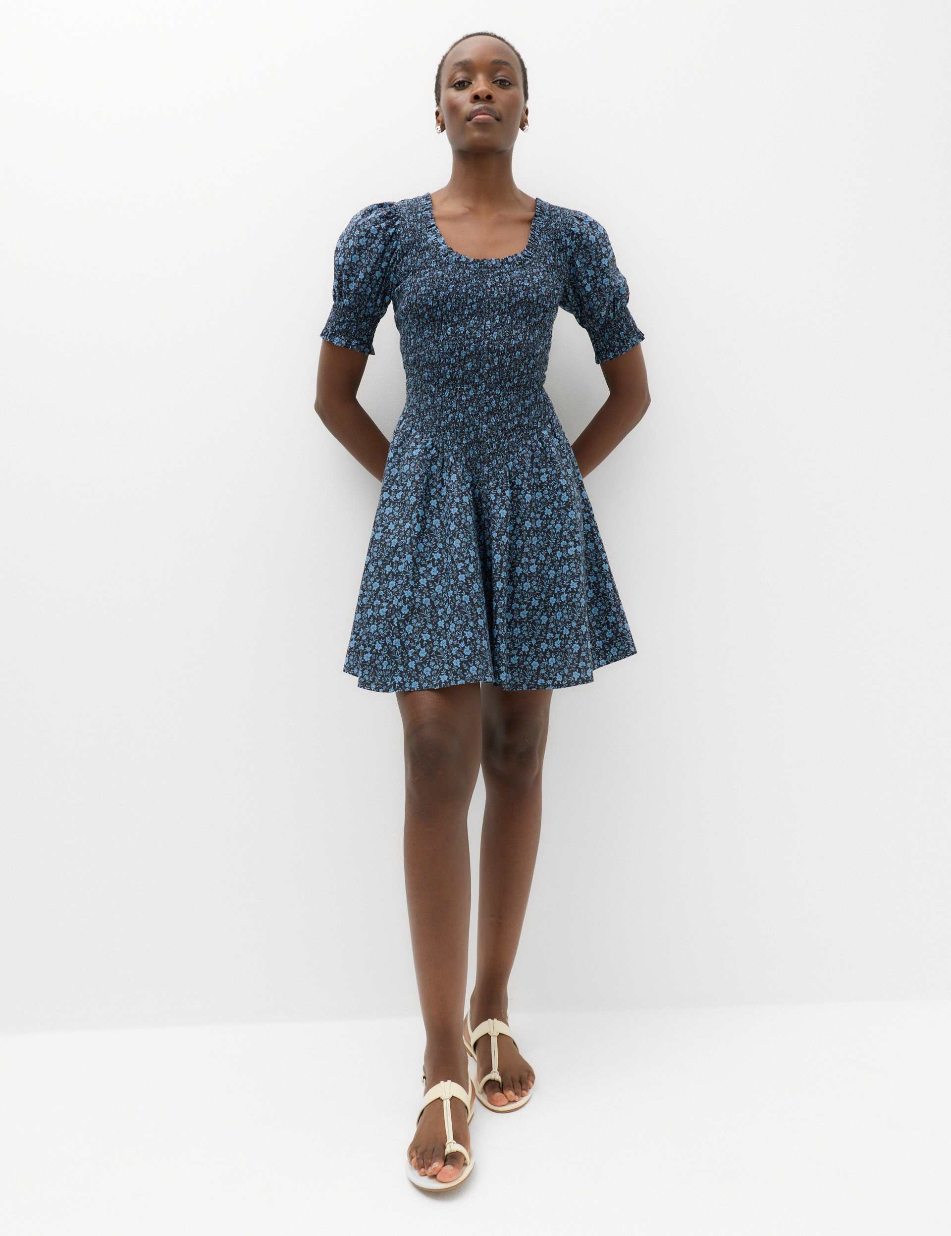 M&S Women's Pure Cotton Floral Mini Shirred Dress - various sizes - free C&C