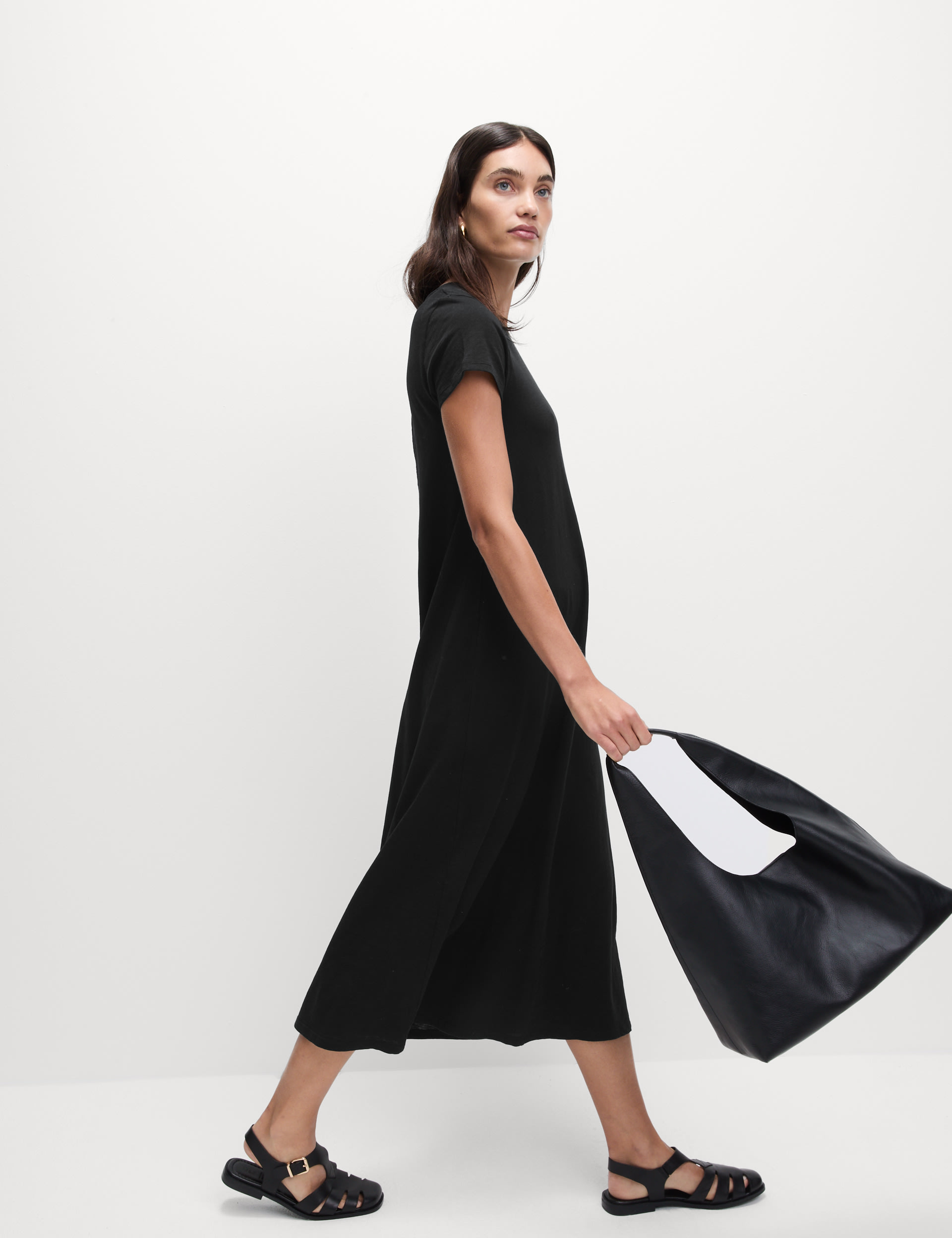 Pure Cotton Round Neck Midi T-Shirt Dress