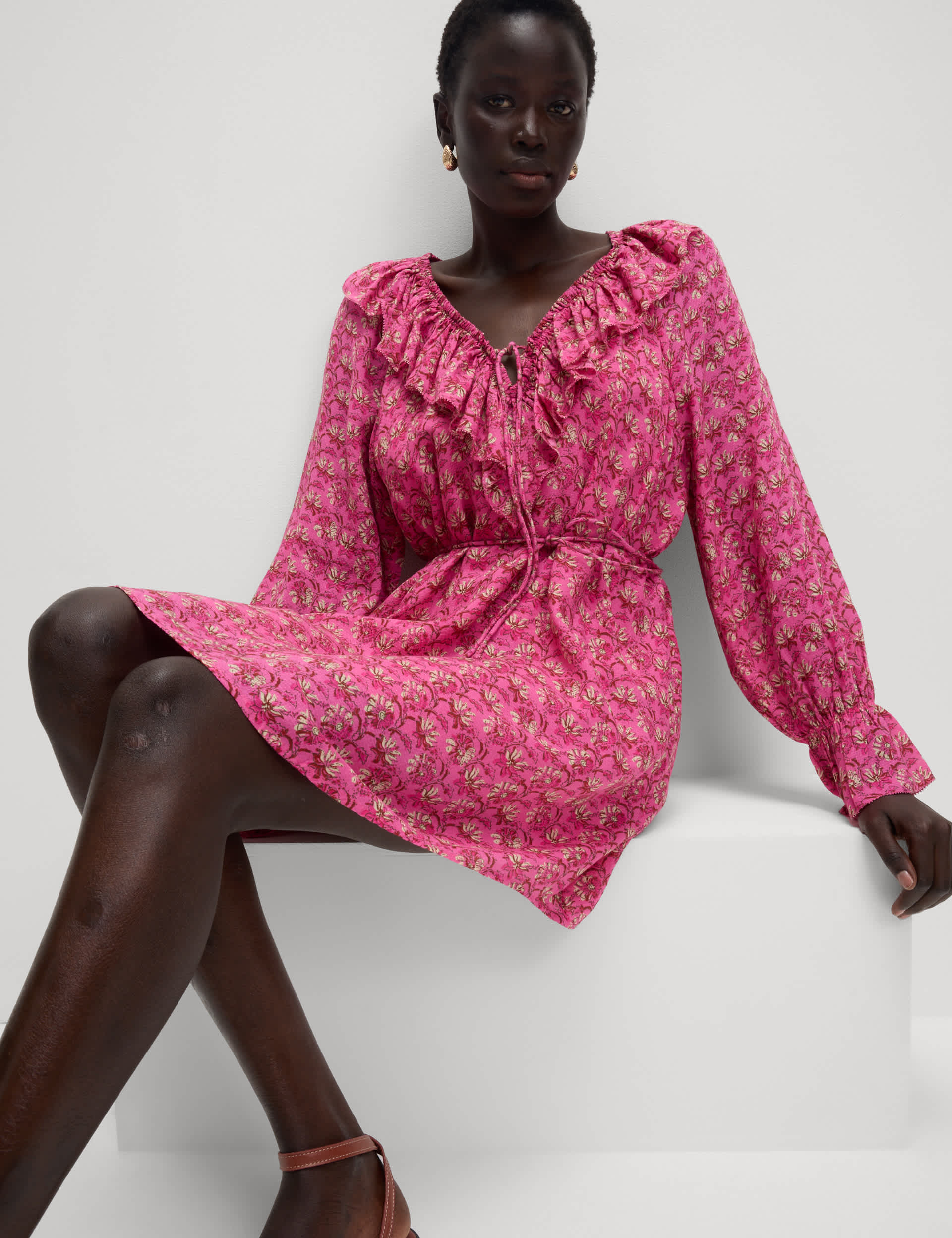 Floral V-Neck Mini Waisted Dress