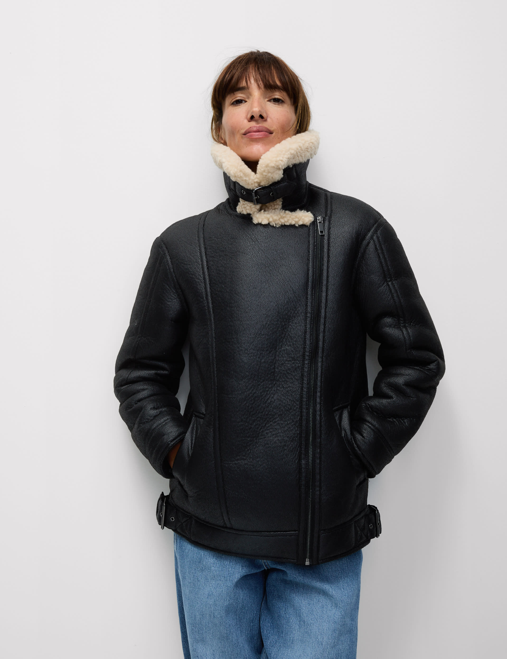 Faux Shearling Borg Lined Aviator Jacket M S Collection M S