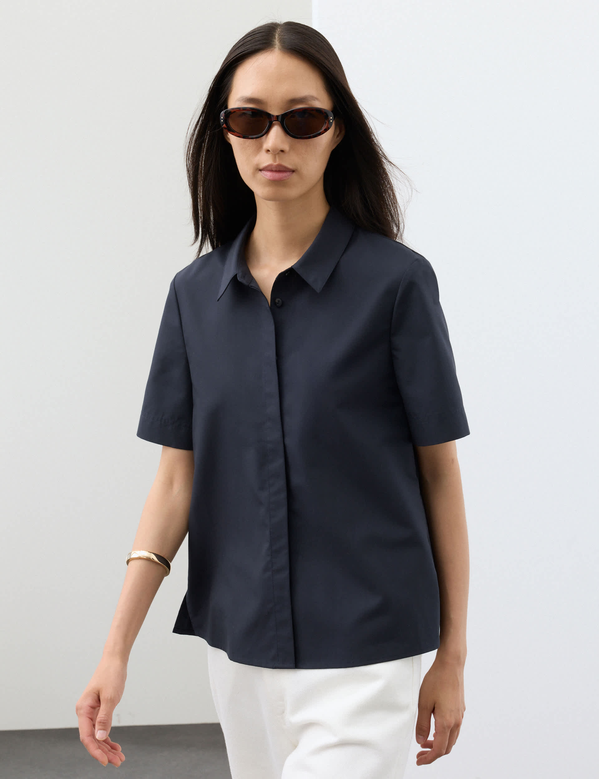 Pleated Collared Shirt with Cotton