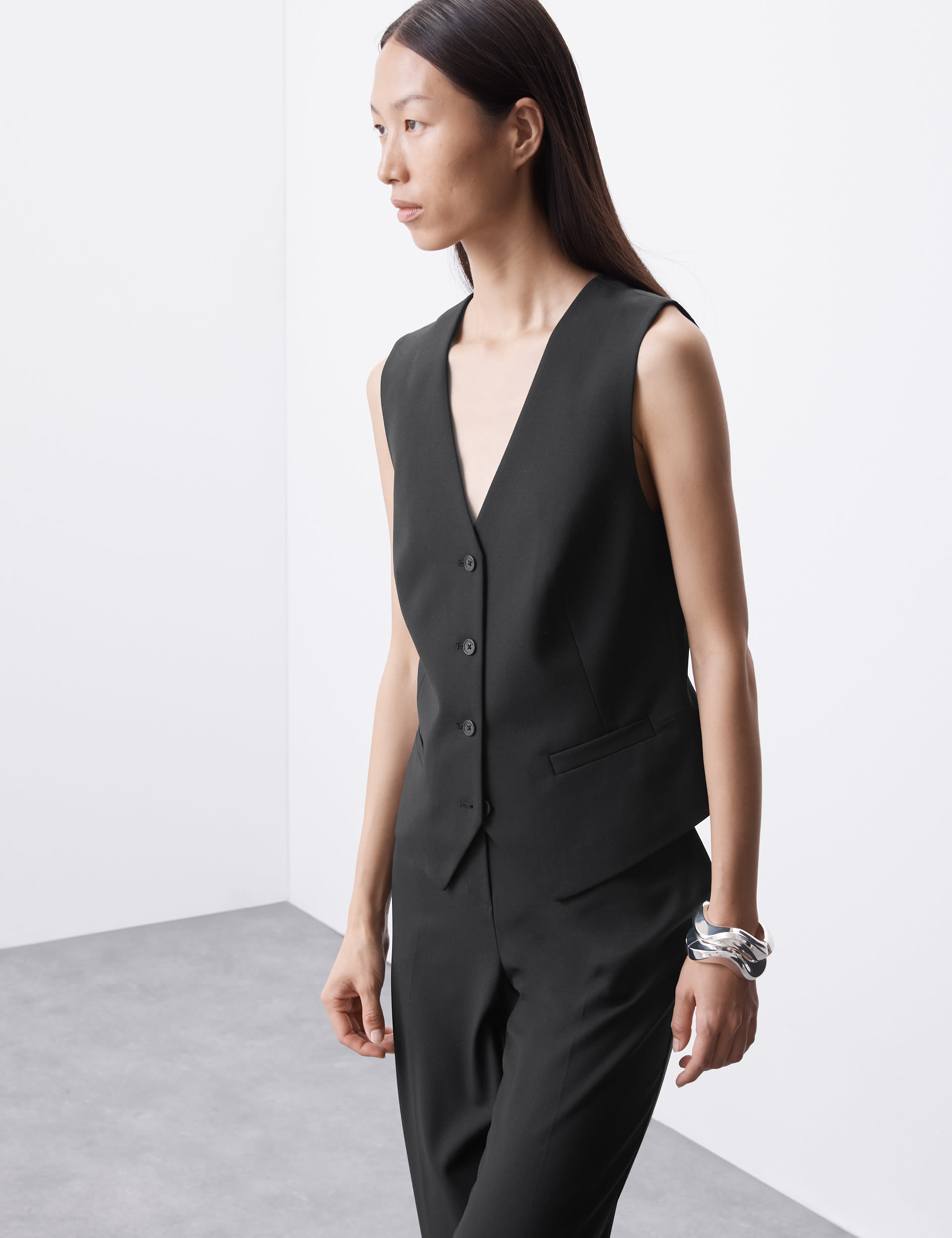 Wool Blend Tailored Waistcoat with Silk Autograph M S