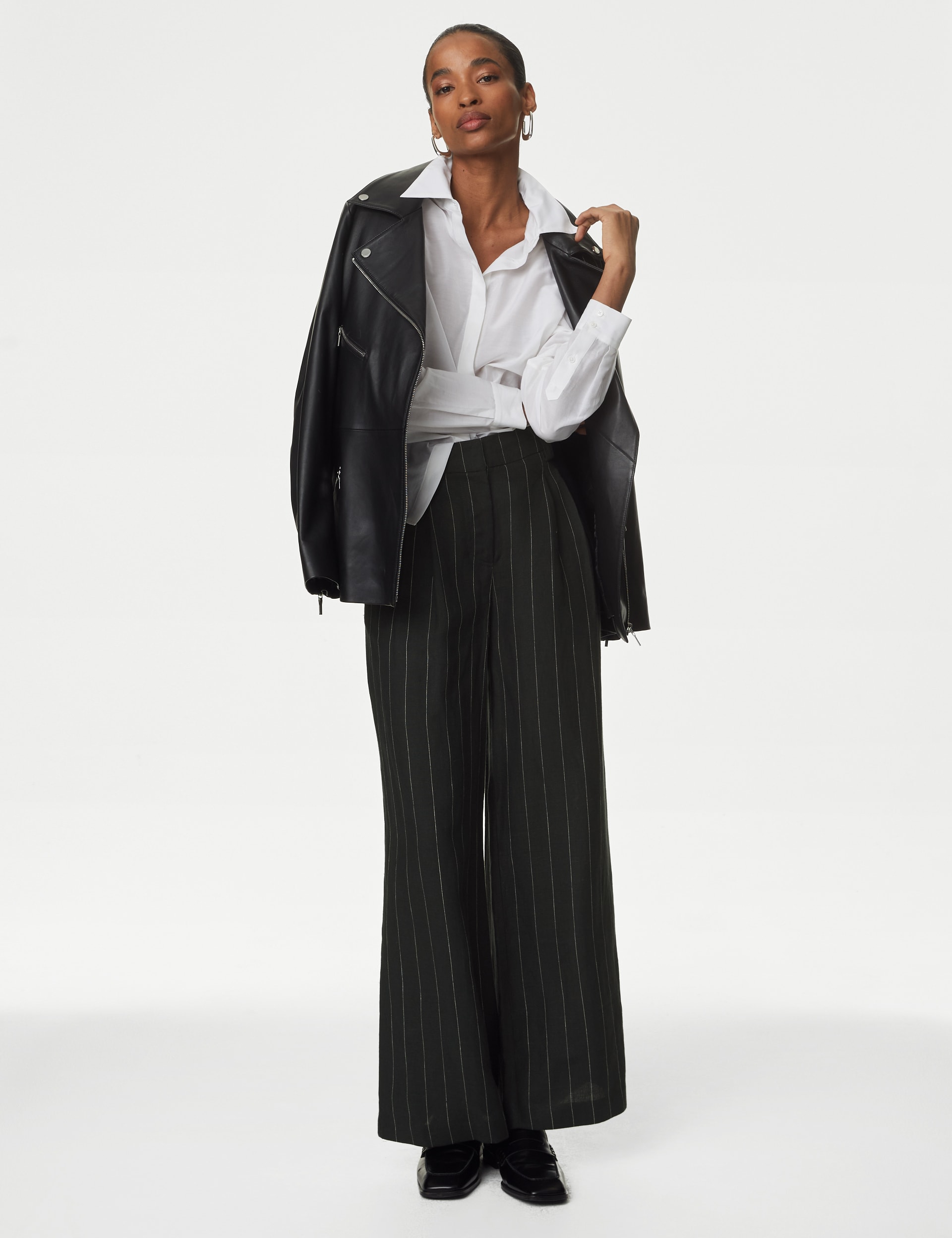 Pure Linen Striped Wide Leg Trousers | Autograph | M&S