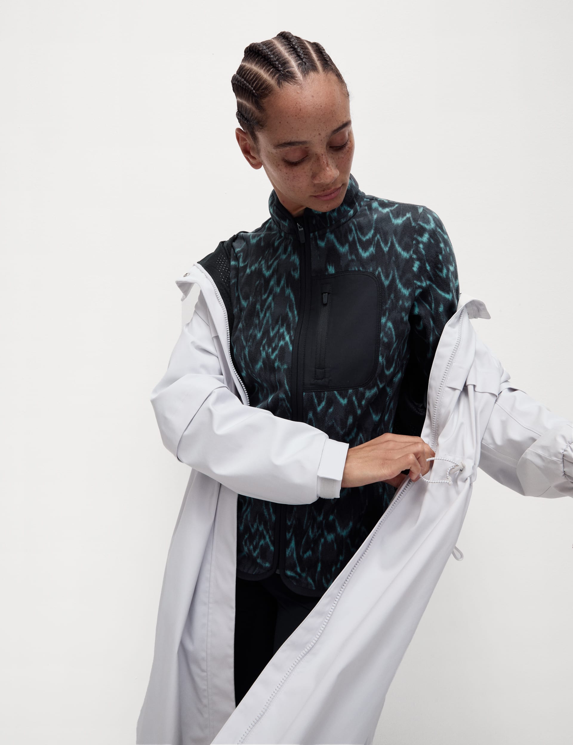 Zip Up Printed Funnel Neck Fleece Jacket | Goodmove | M&S