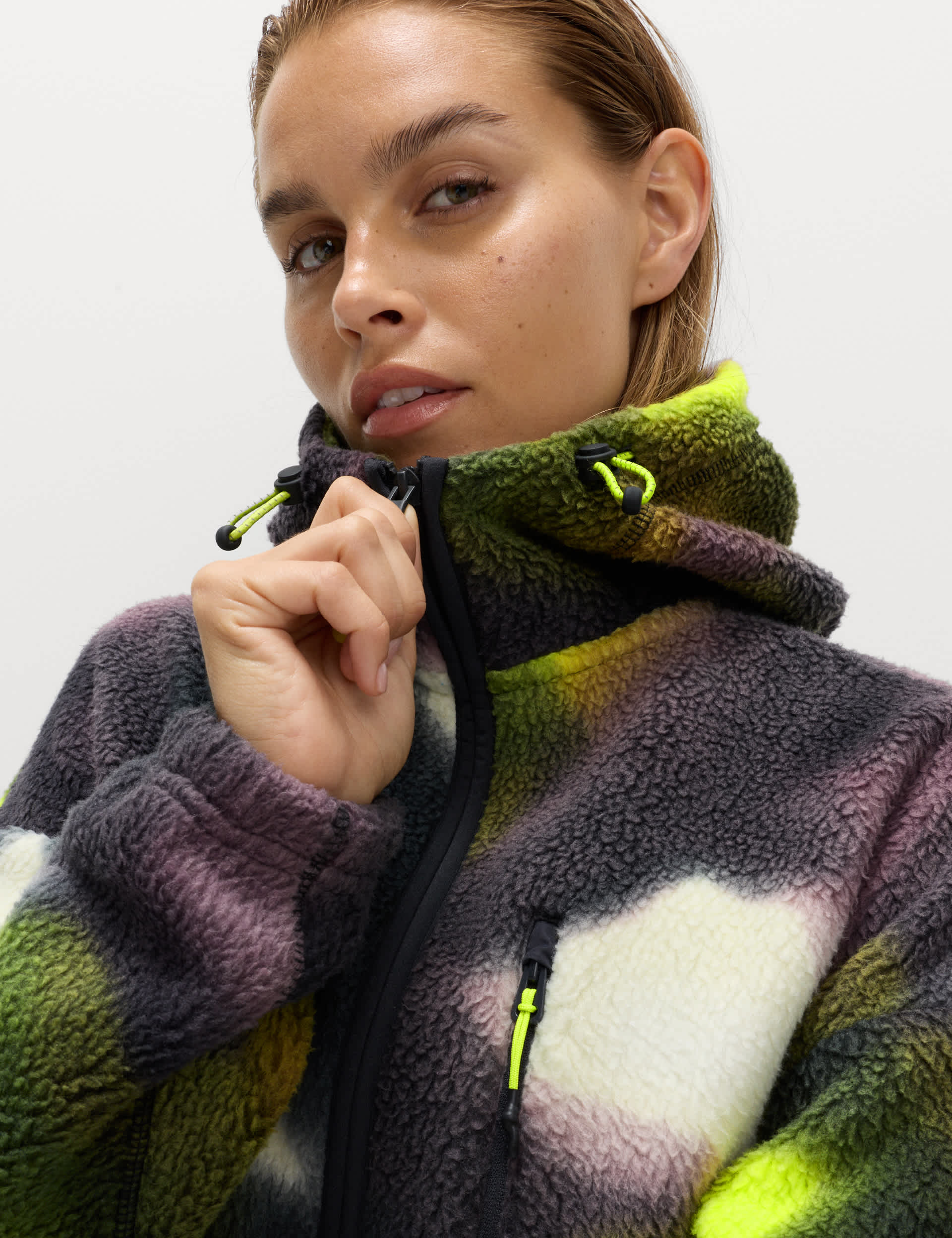 Borg Zip Up Printed Longline Fleece