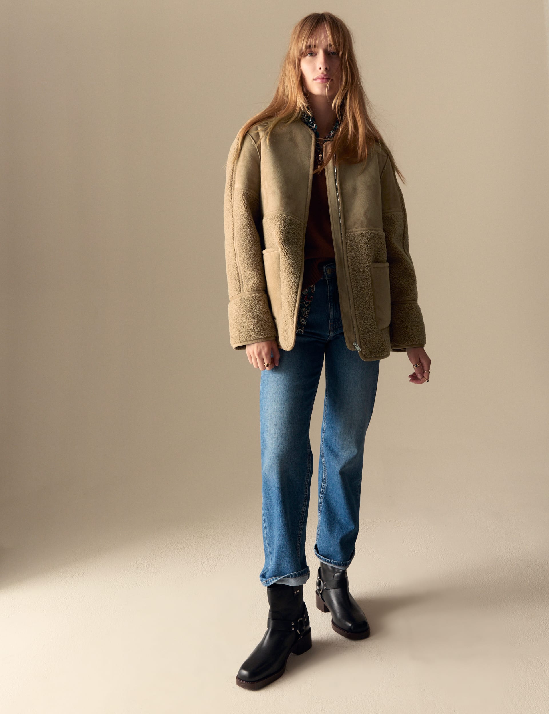 Faux Shearling Textured Jacket Per Una M S