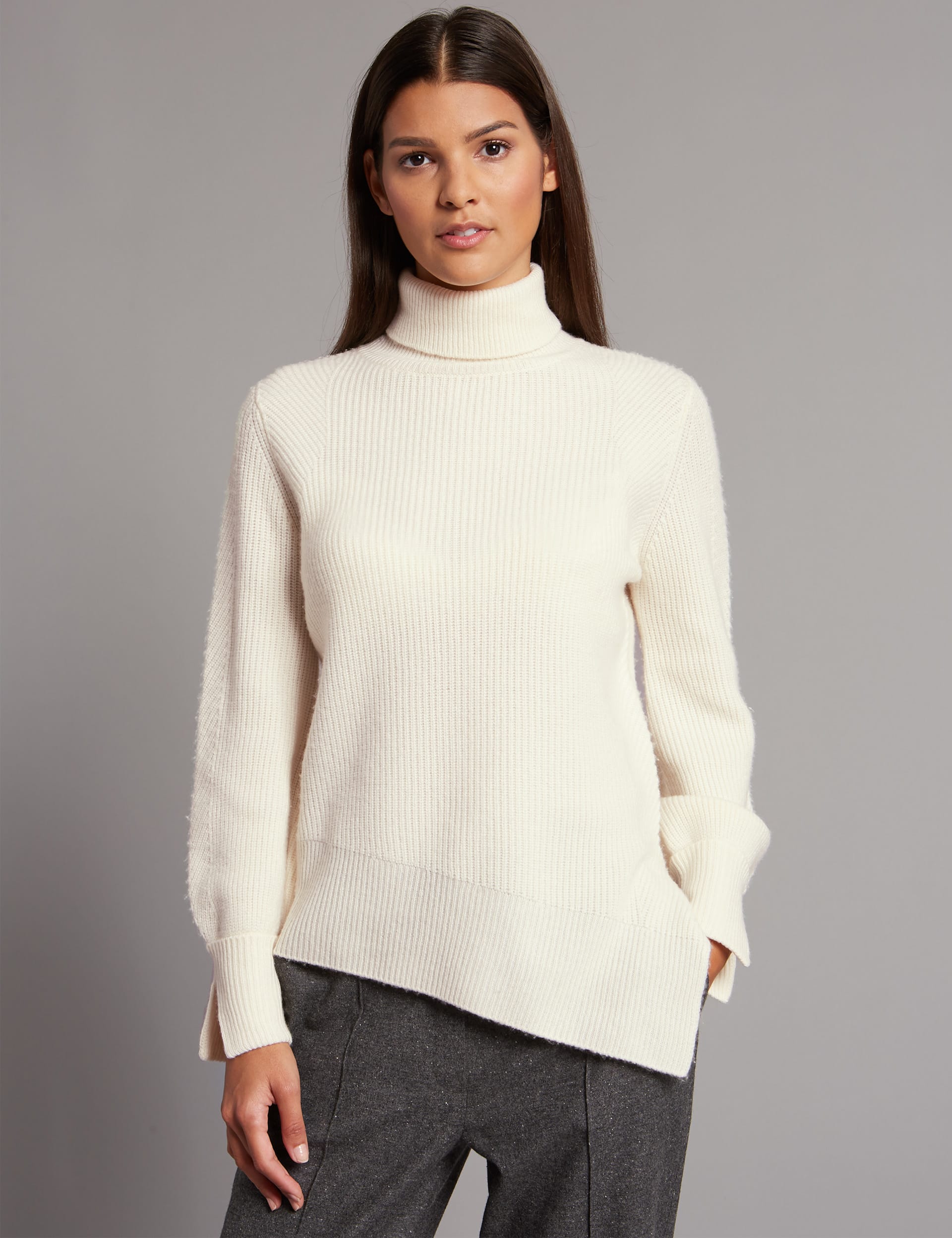 Cashmere Blend Ribbed Asymmetric Hem Jumper | Autograph | M&S