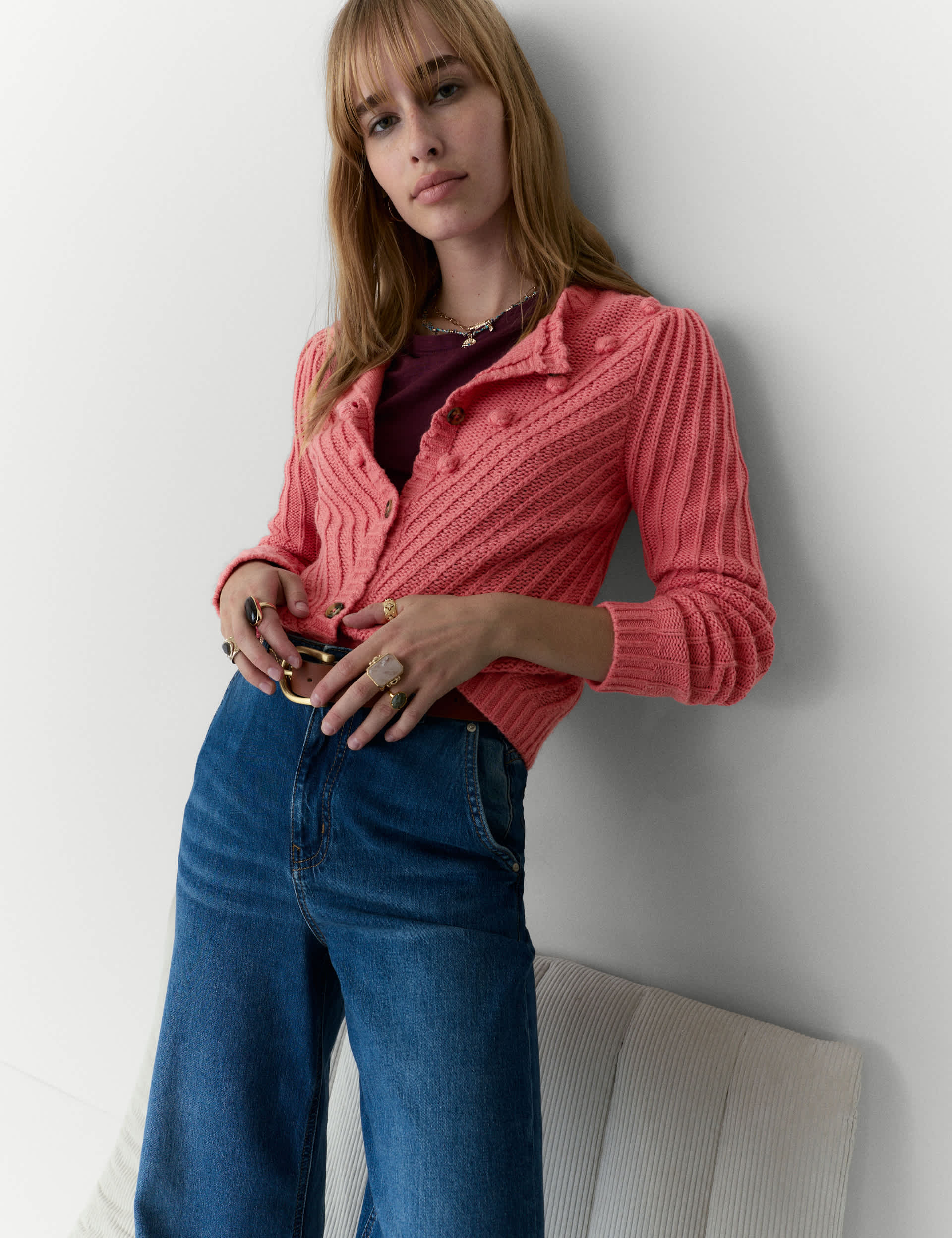 Bobble Detail Cardigan With Wool