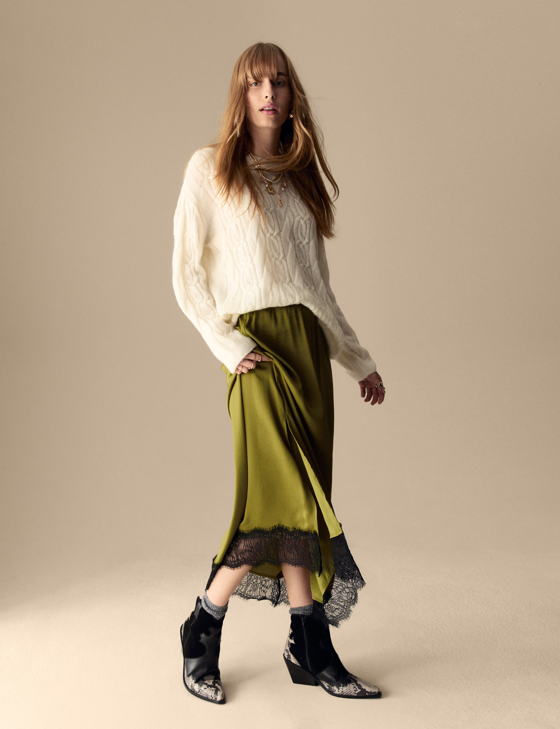 Satin Lace Detail Maxi Slip Skirt Per Una M S