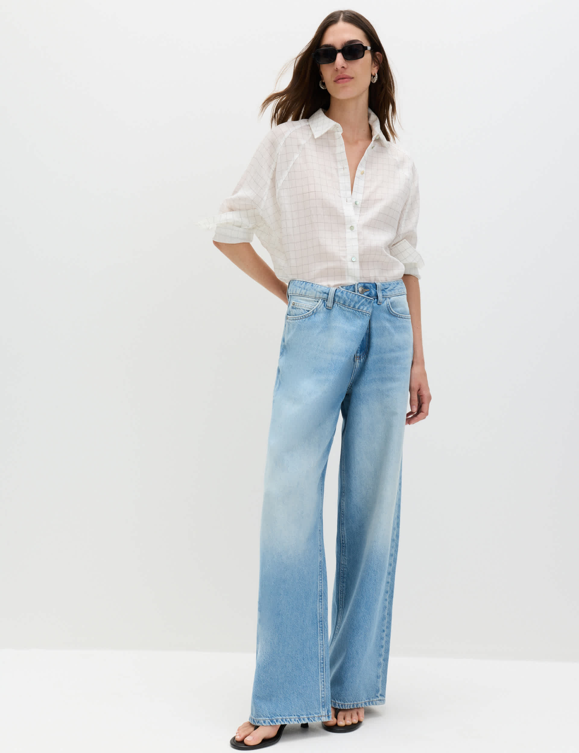M&S women's Cotton Rich Mid Rise Wrap Front Wide Leg Jeans - sizes 6 to 24 - Free C&C
