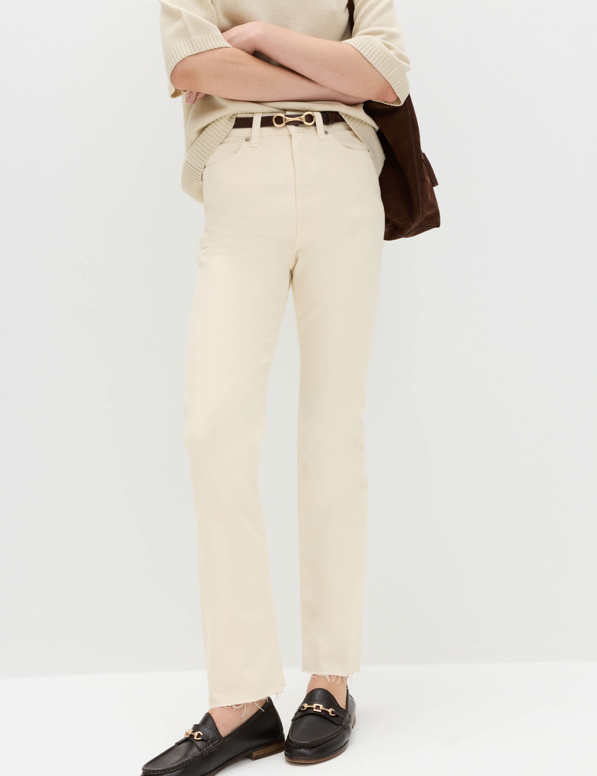 High Waisted Frayed Straight Jeans