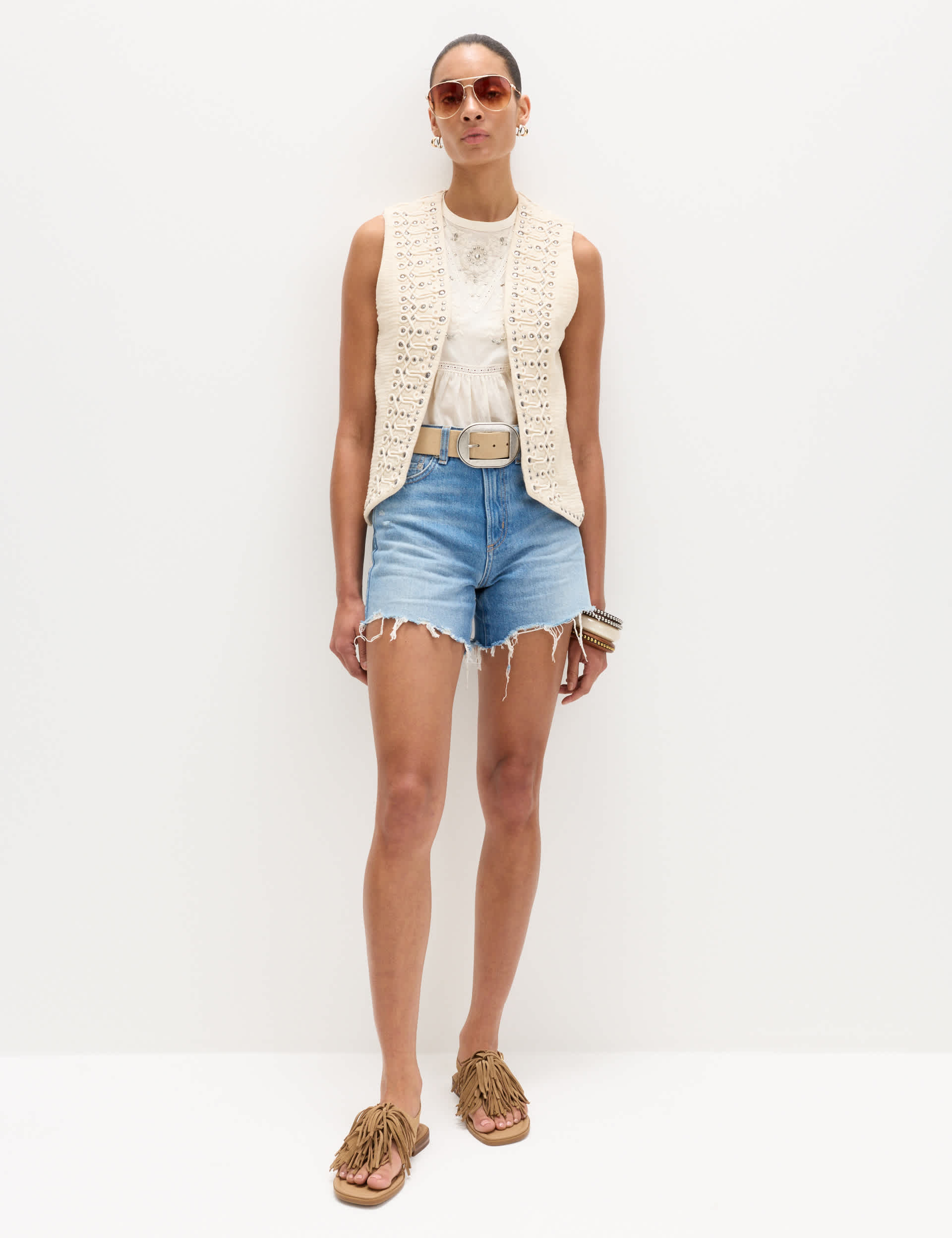 High Waisted Raw Hem Denim Shorts