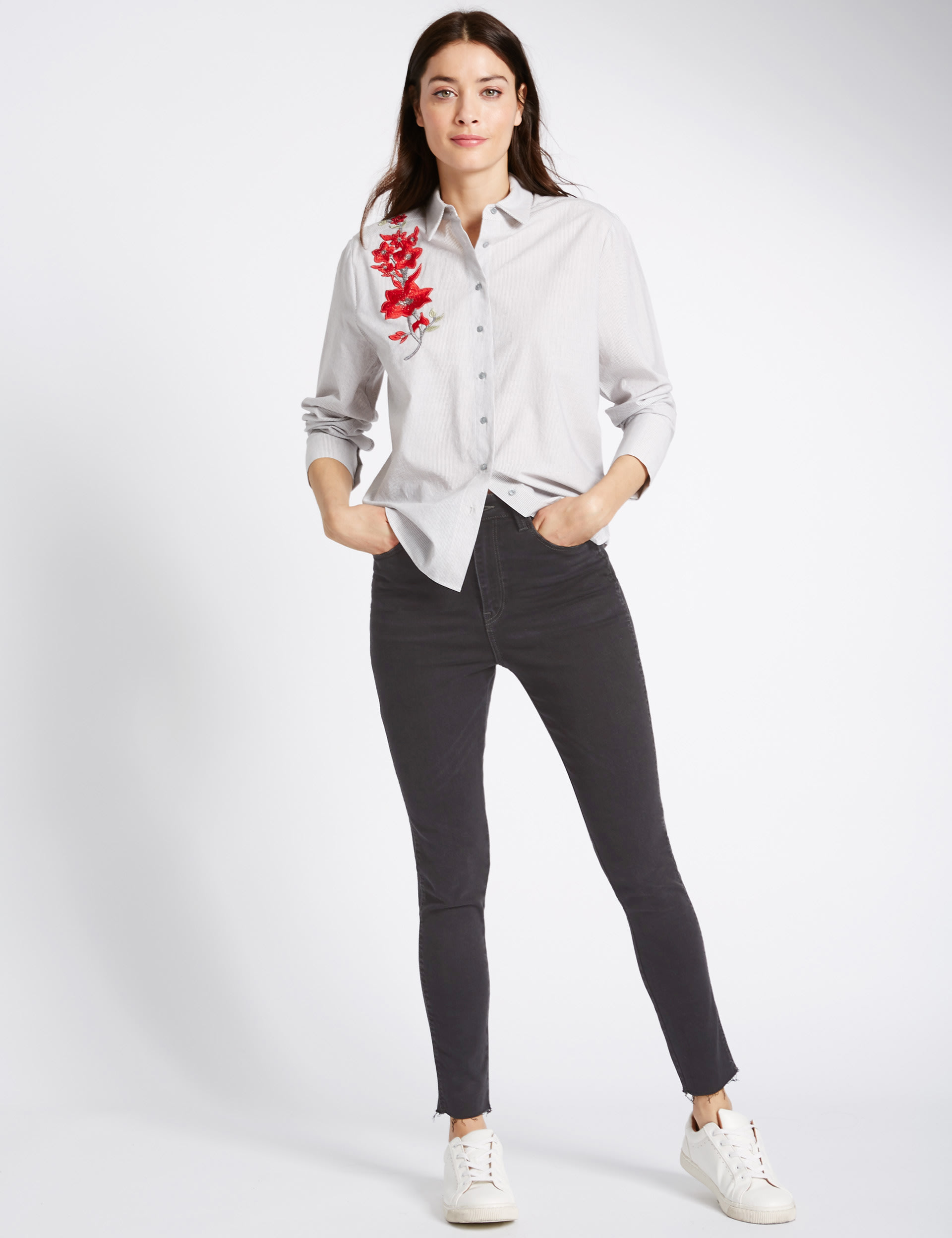 Frayed Hem High Waist Skinny Leg Jeans M S Collection M S