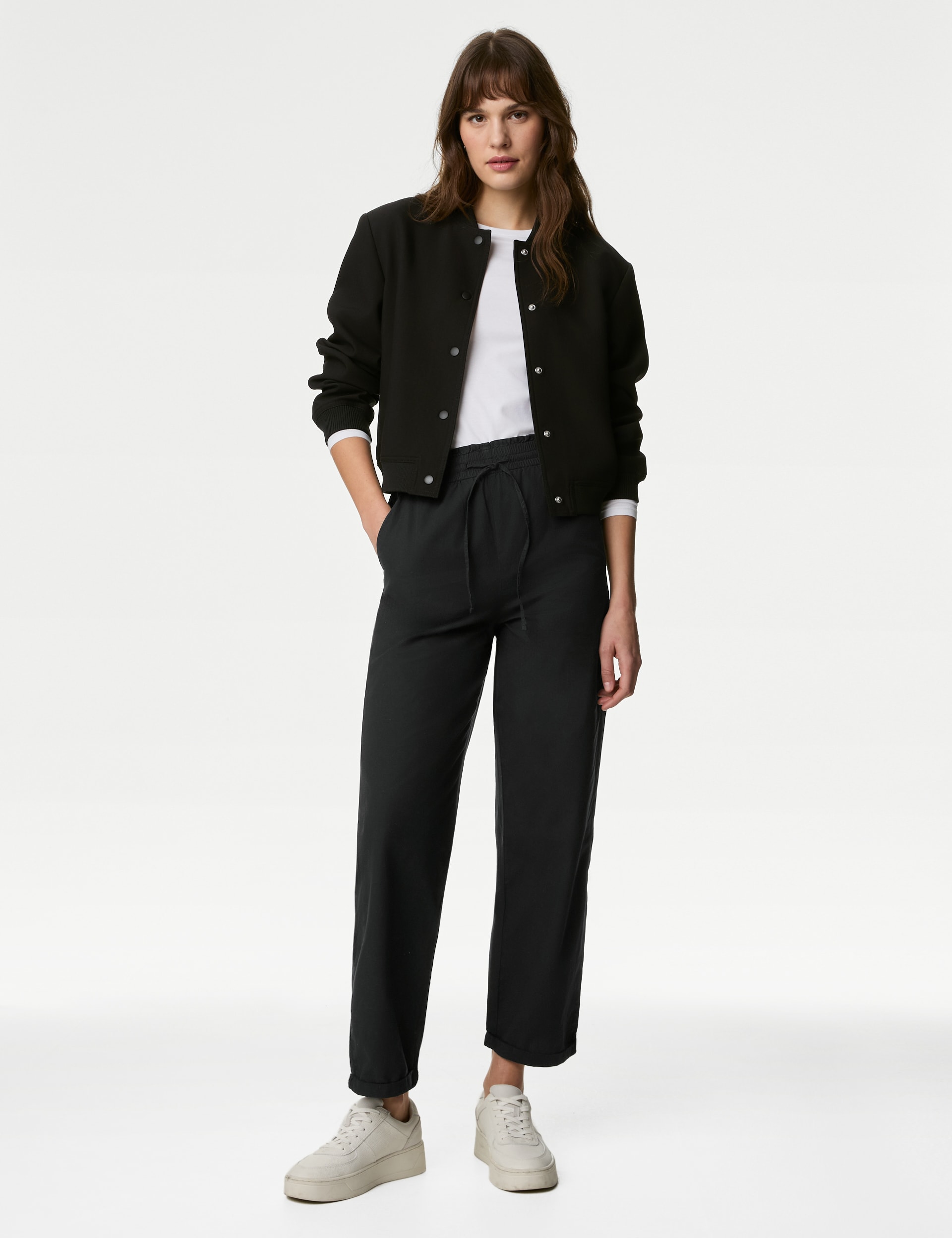 Pure Cotton Straight Leg Ankle Grazer Trousers | M&S Collection | M&S