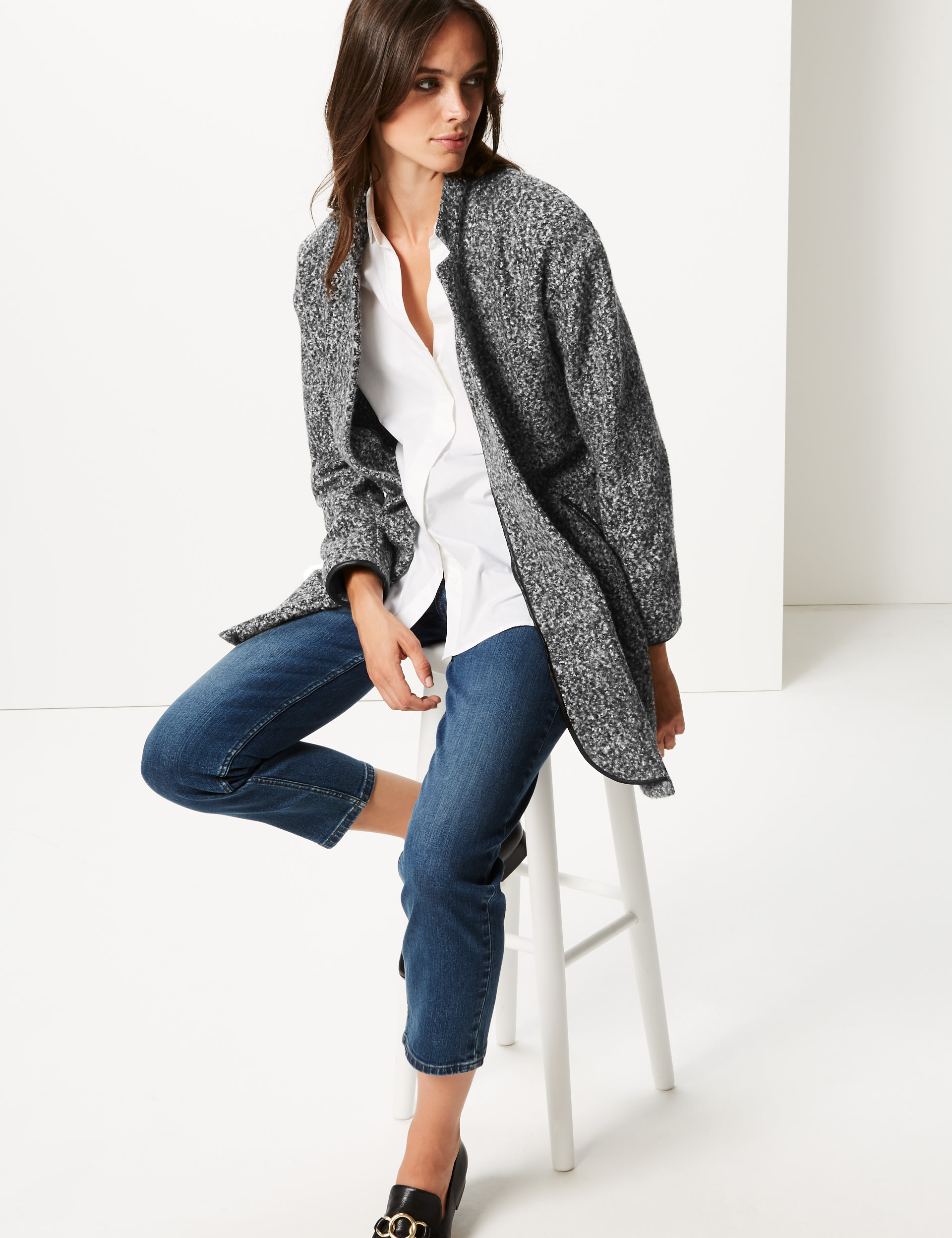 Textured Open Front Coat M S Collection M S
