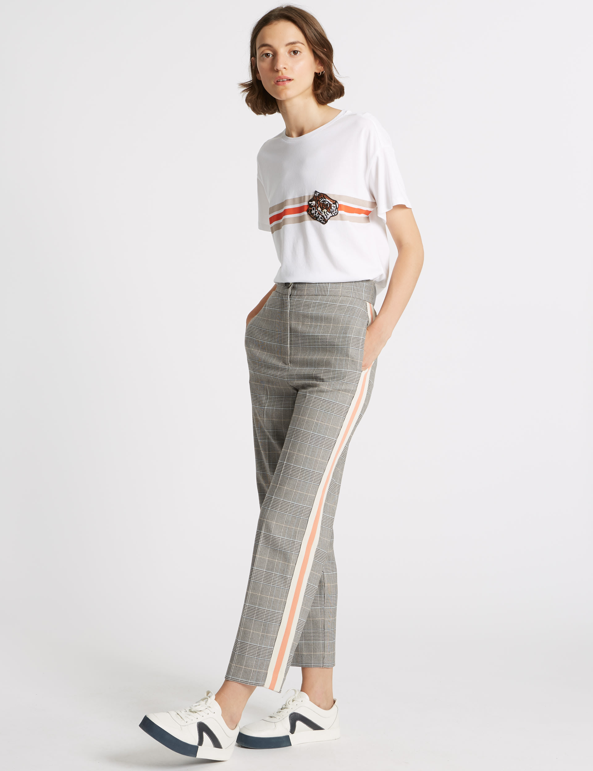 Checked Side Stripe Tapered Leg Trousers Limited Edition M S