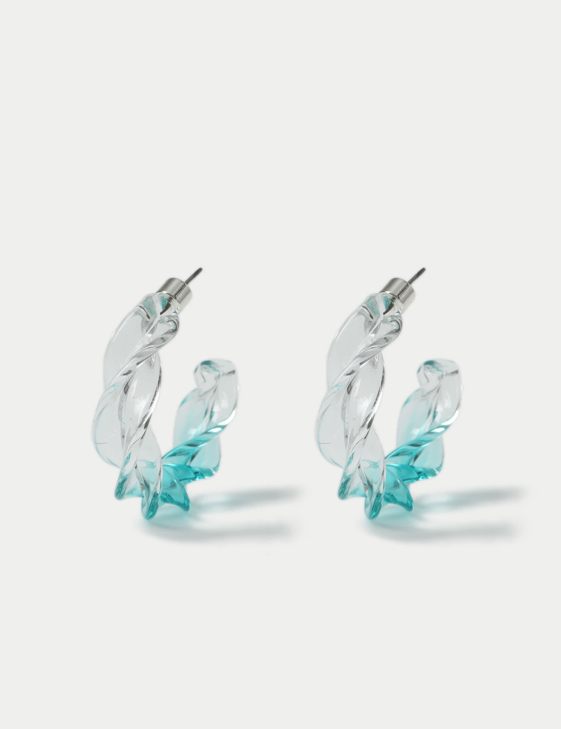 Clear Blue Twist Hoop Earrings
