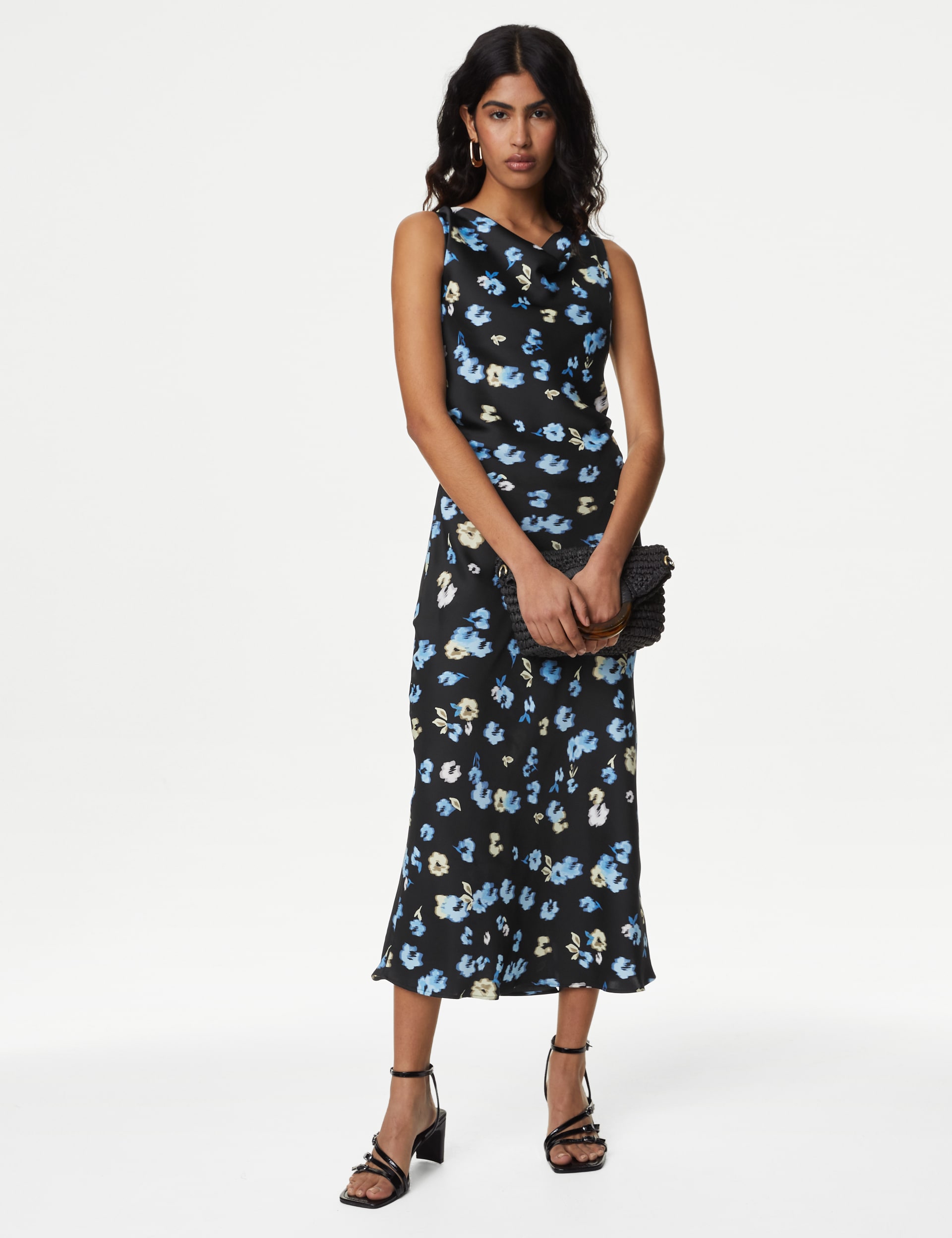Satin Floral Cowl Neck Midi Column Dress | M&S Collection | M&S