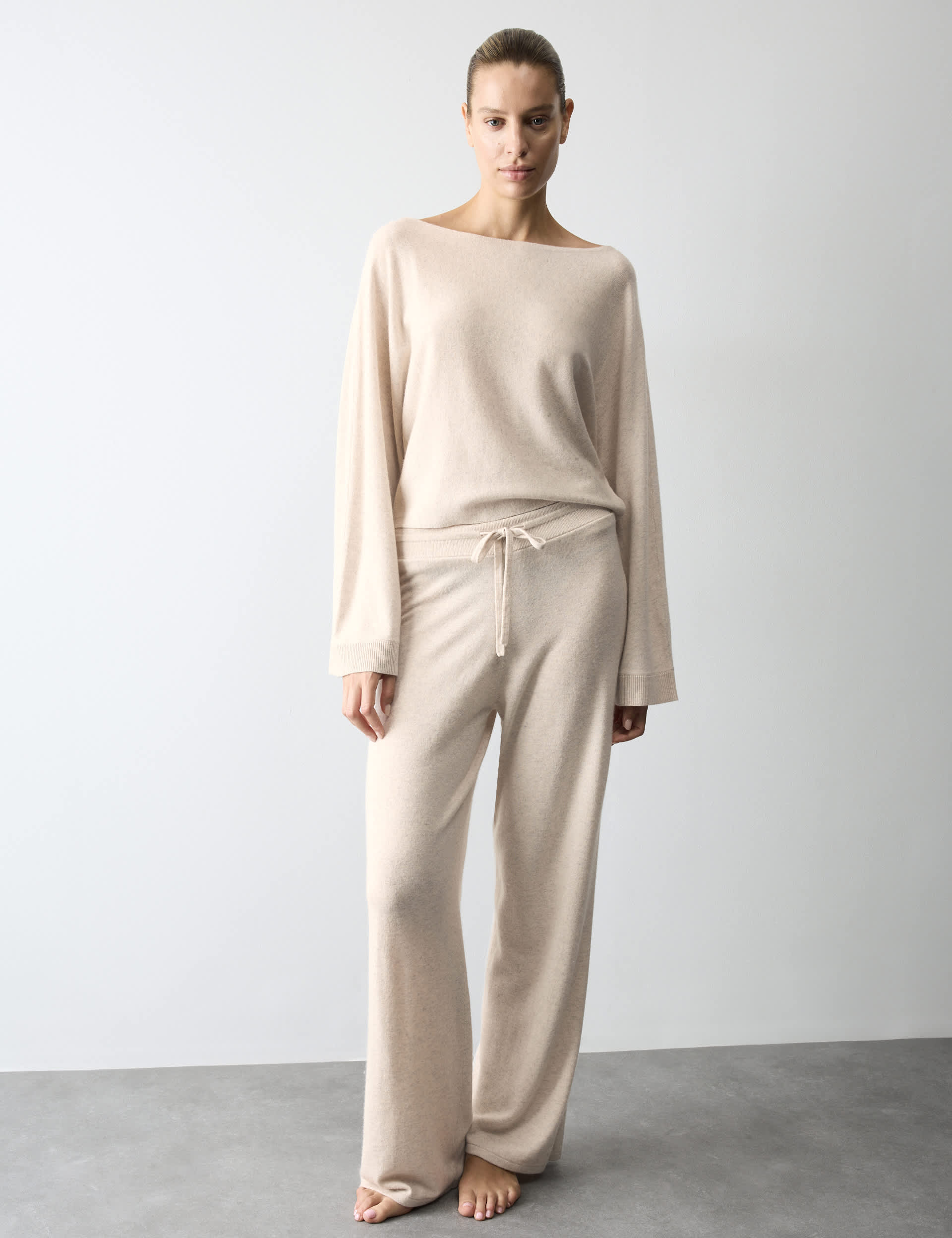 Wool Blend Wide Leg Lounge Pants with Cashmere