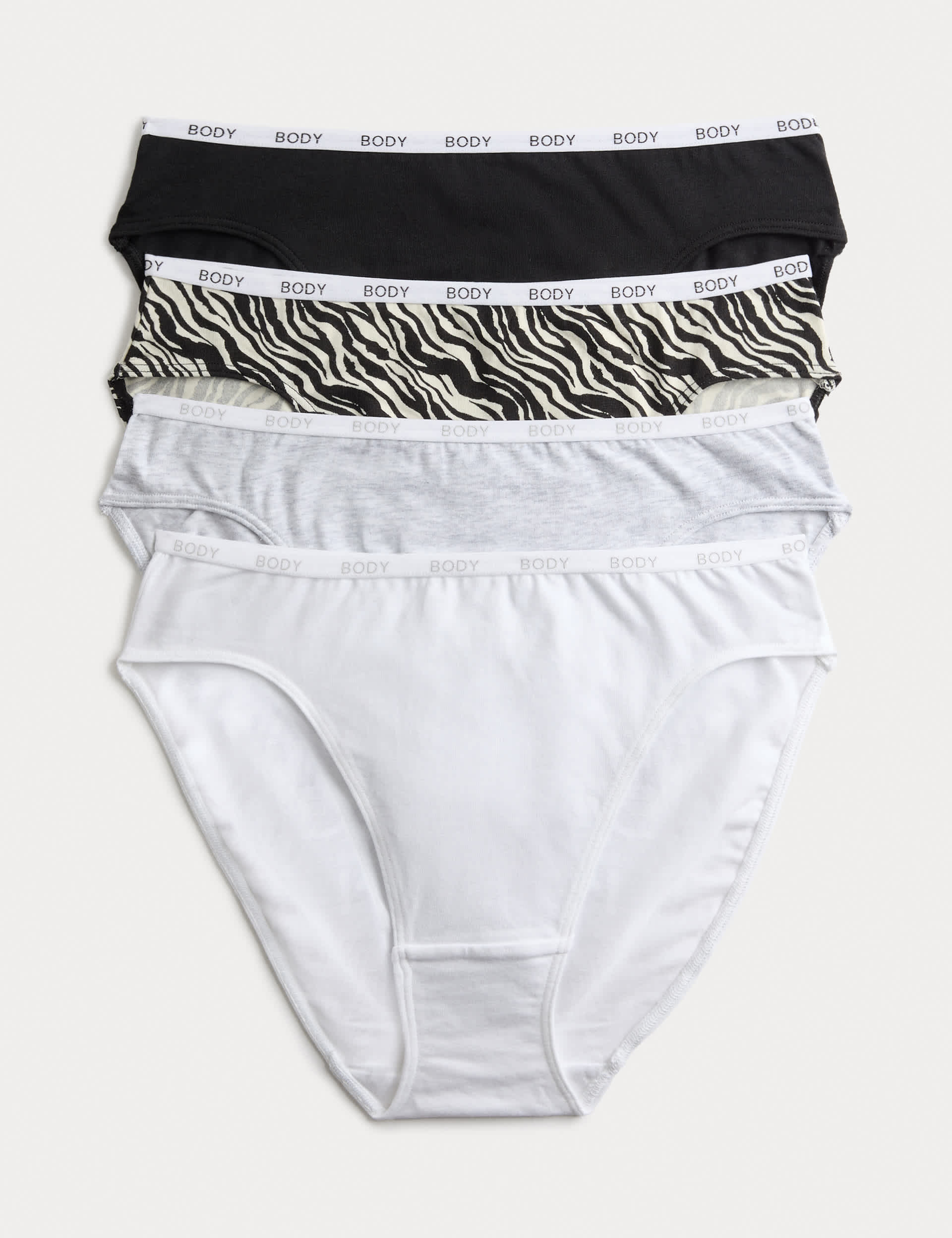 4pk Cotton Rich High Leg Knickers