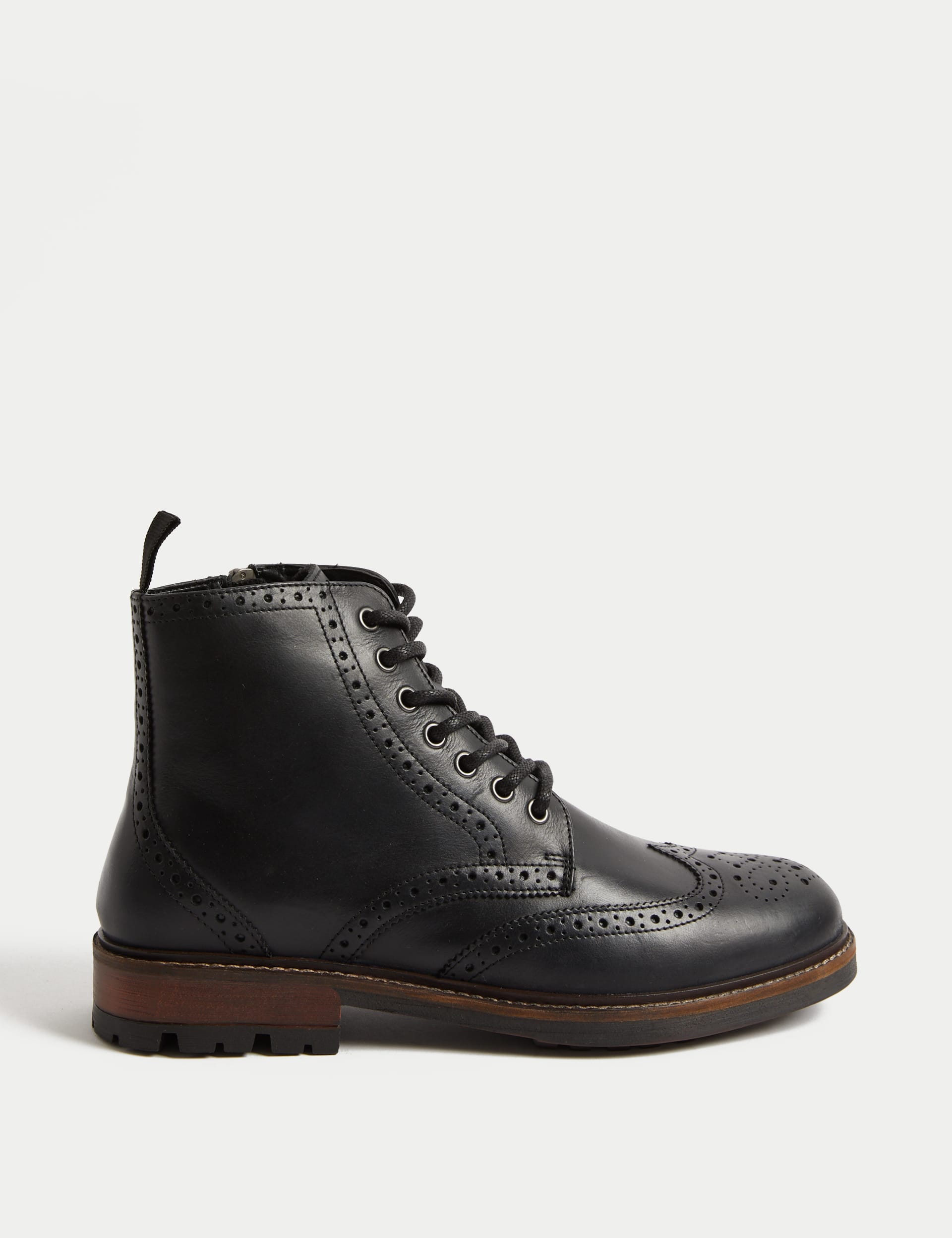 Leather Side Zip Brogue Casual Boots M S Collection M S