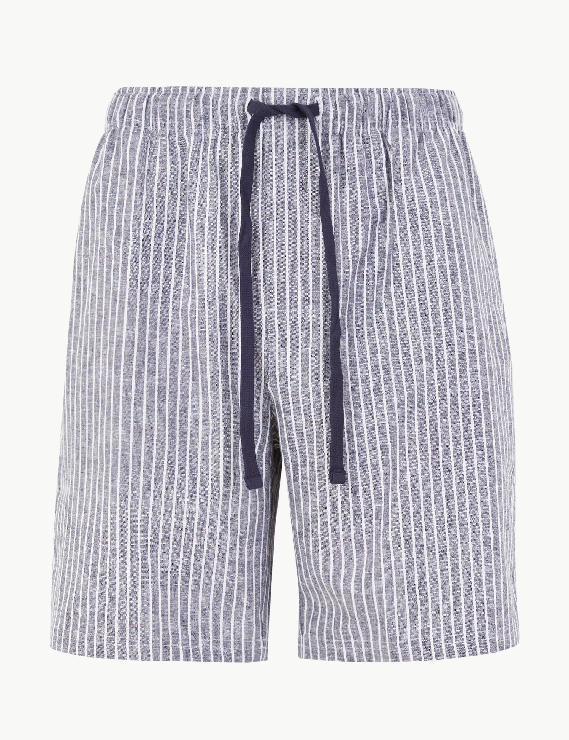 Linen Rich Striped Pyjama Shorts M S Collection M S