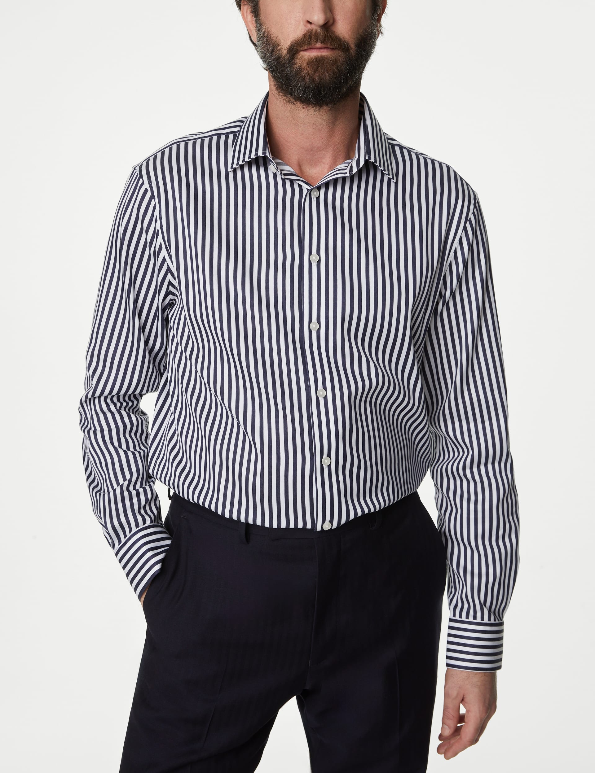 Regular Fit Luxury Cotton Bold Stripe Shirt M S SARTORIAL M S