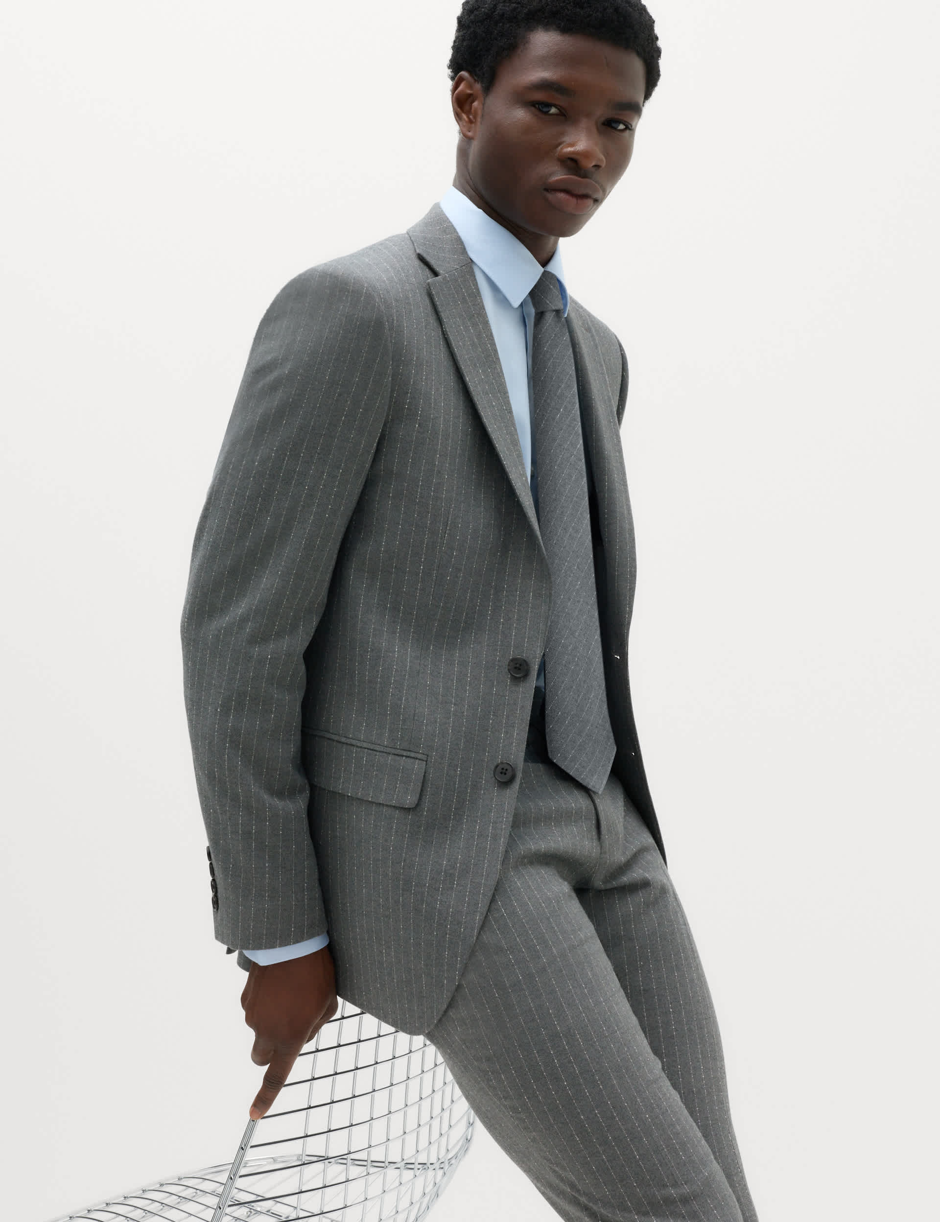 Slim Fit Pin Stripe Stretch Suit Jacket thumbnail 6