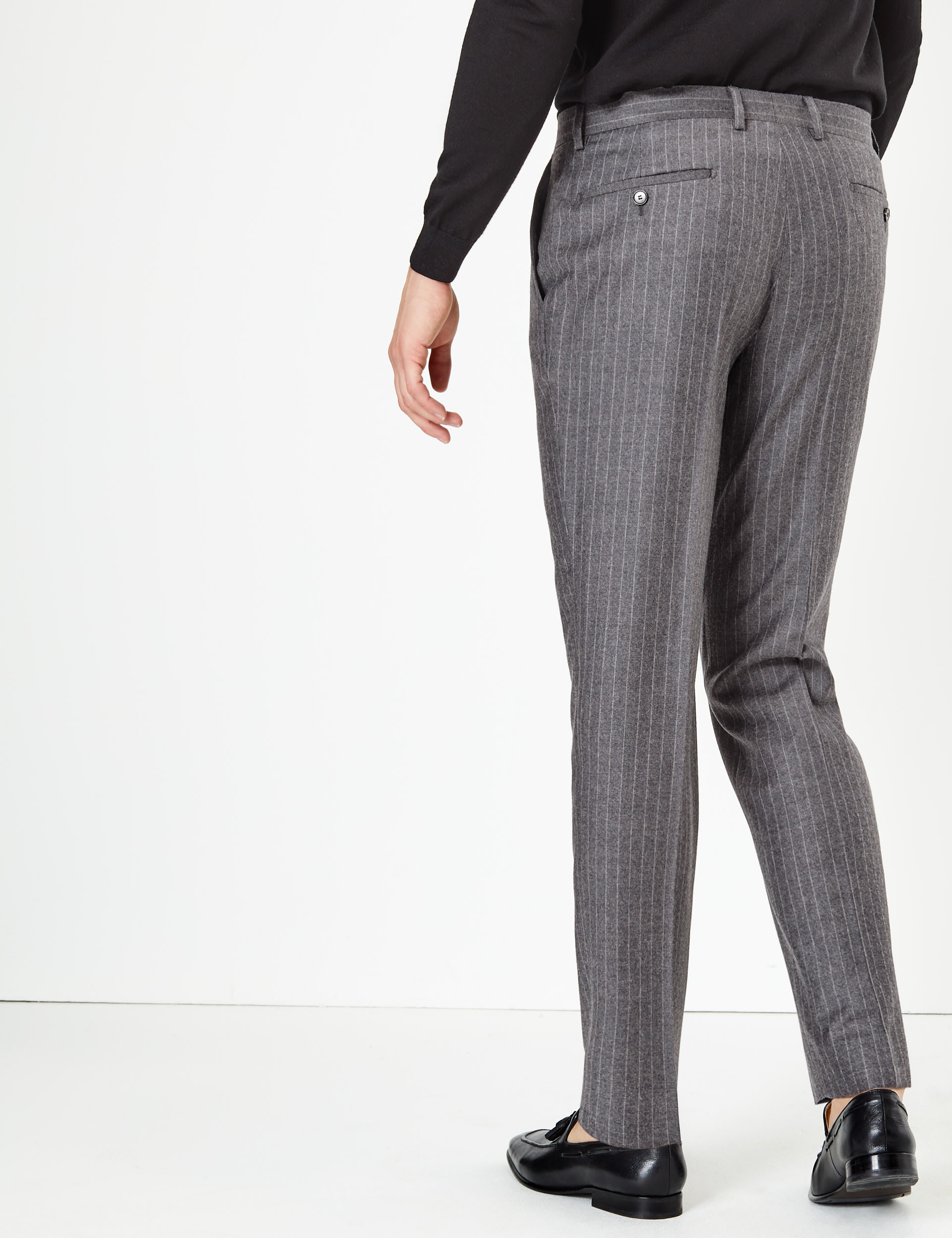 Grey Striped Tailored Fit Wool Trousers Savile Row Inspired M S