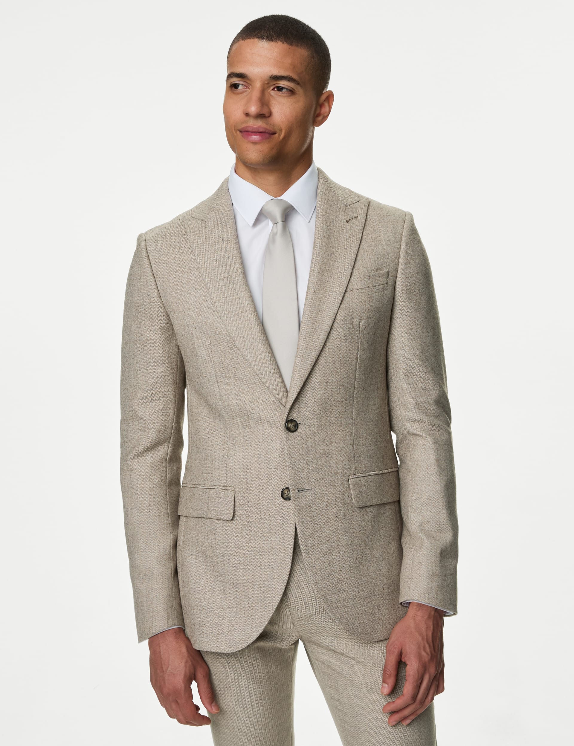 Slim Fit Wool Blend Herringbone Suit Jacket | M&S Collection | M&S 